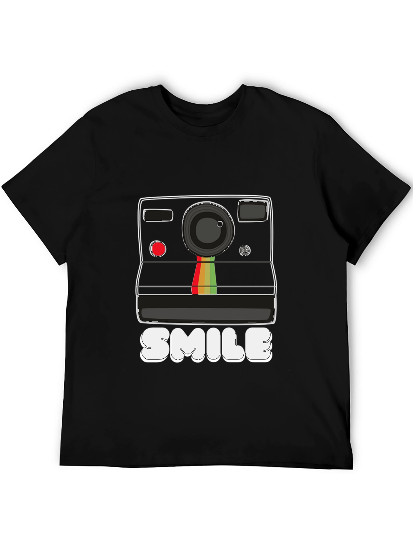 Retro Camera Smile Graphic Black T-Shirt