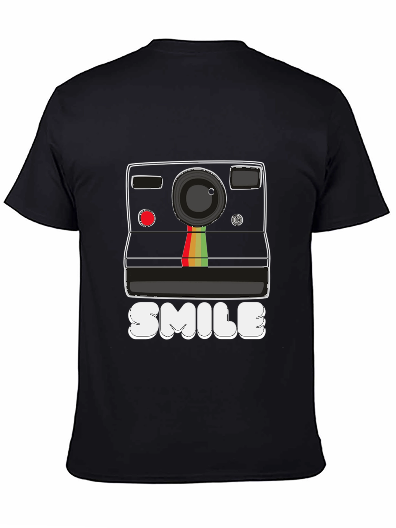 Retro Camera Smile Graphic Black T-Shirt