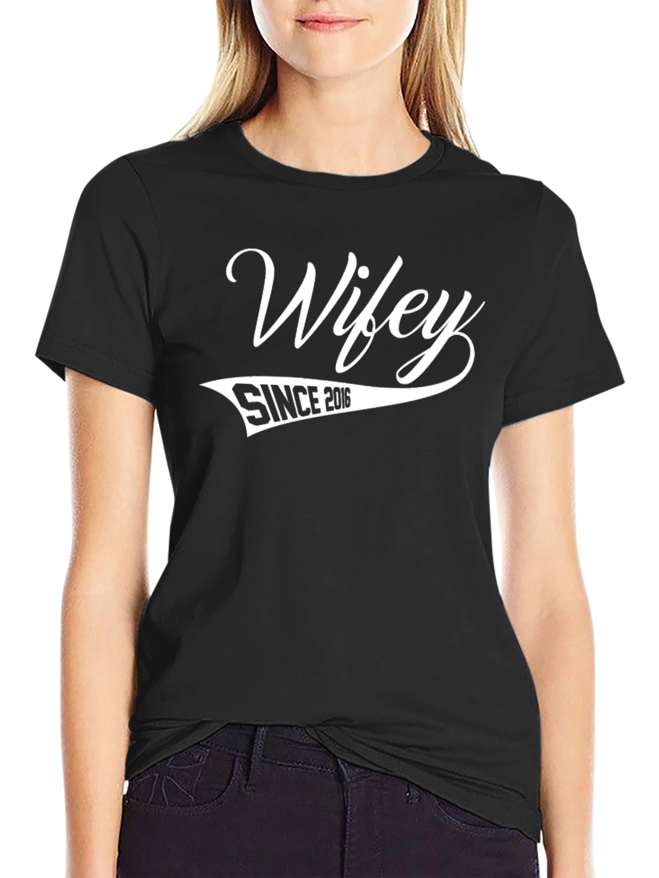 Wifey Since 2016 Black Graphic T-Shirt