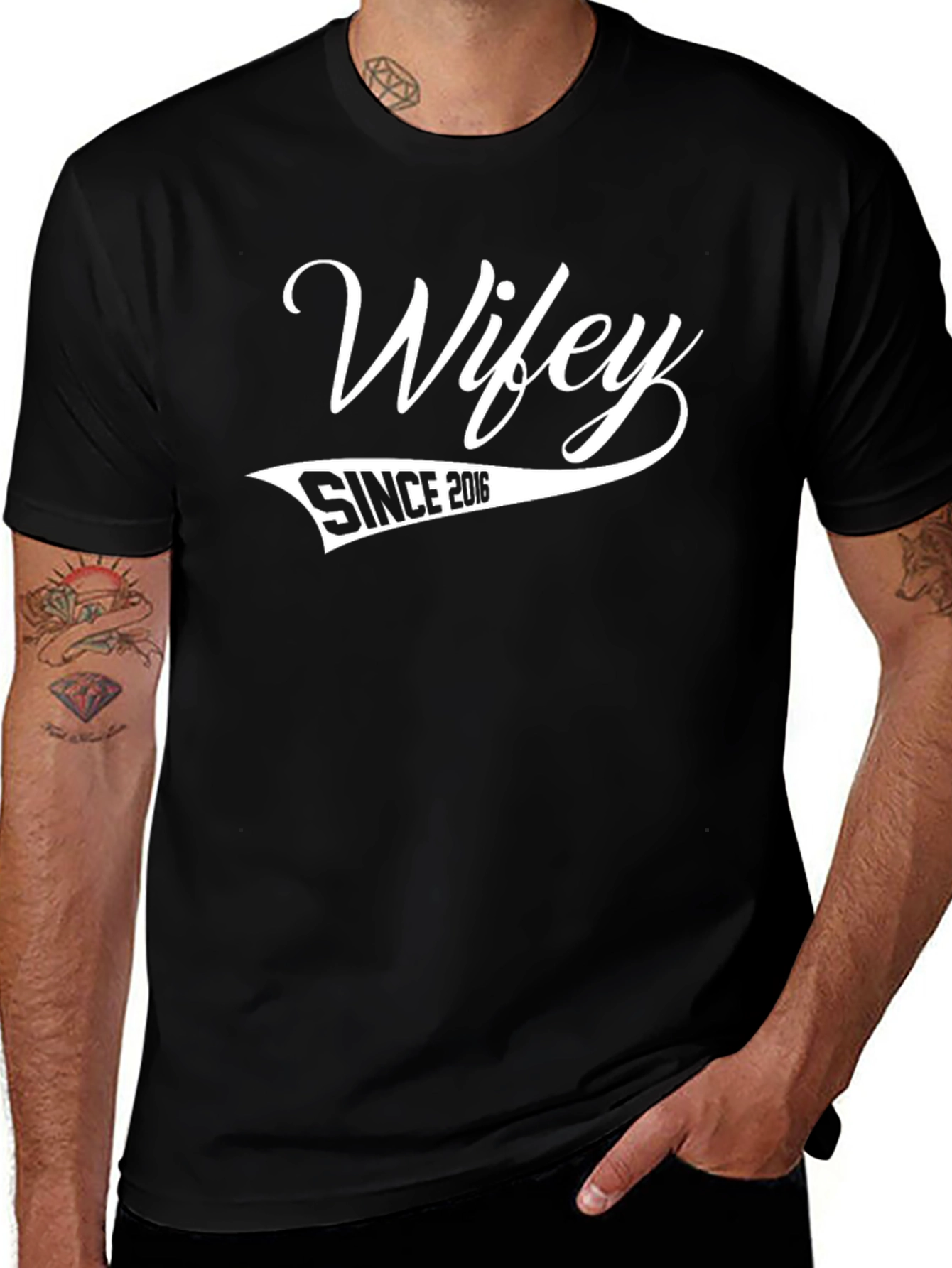 Wifey Since 2016 Black Graphic T-Shirt