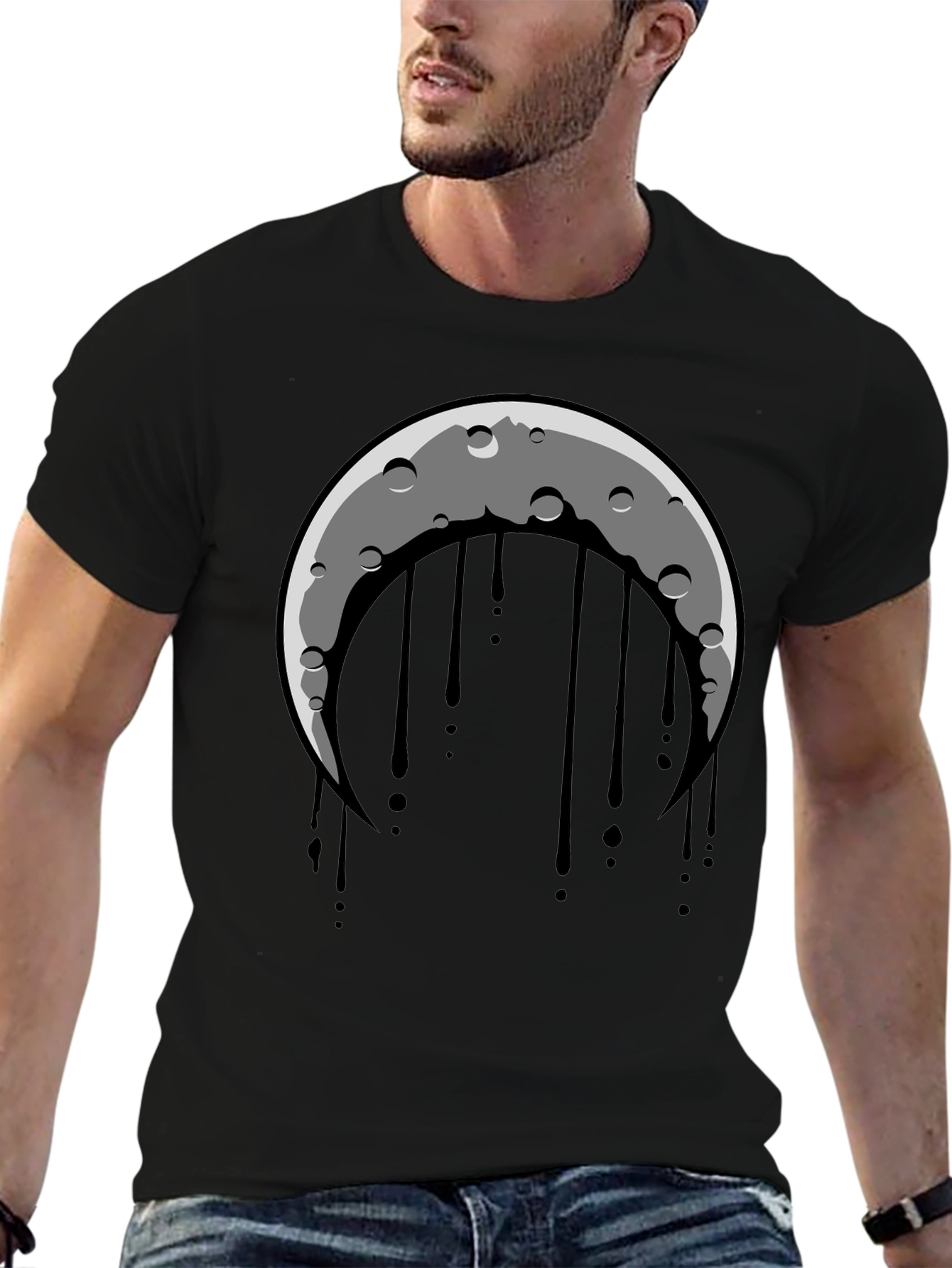 Crescent Moon Dripping Graphic Tee - Black