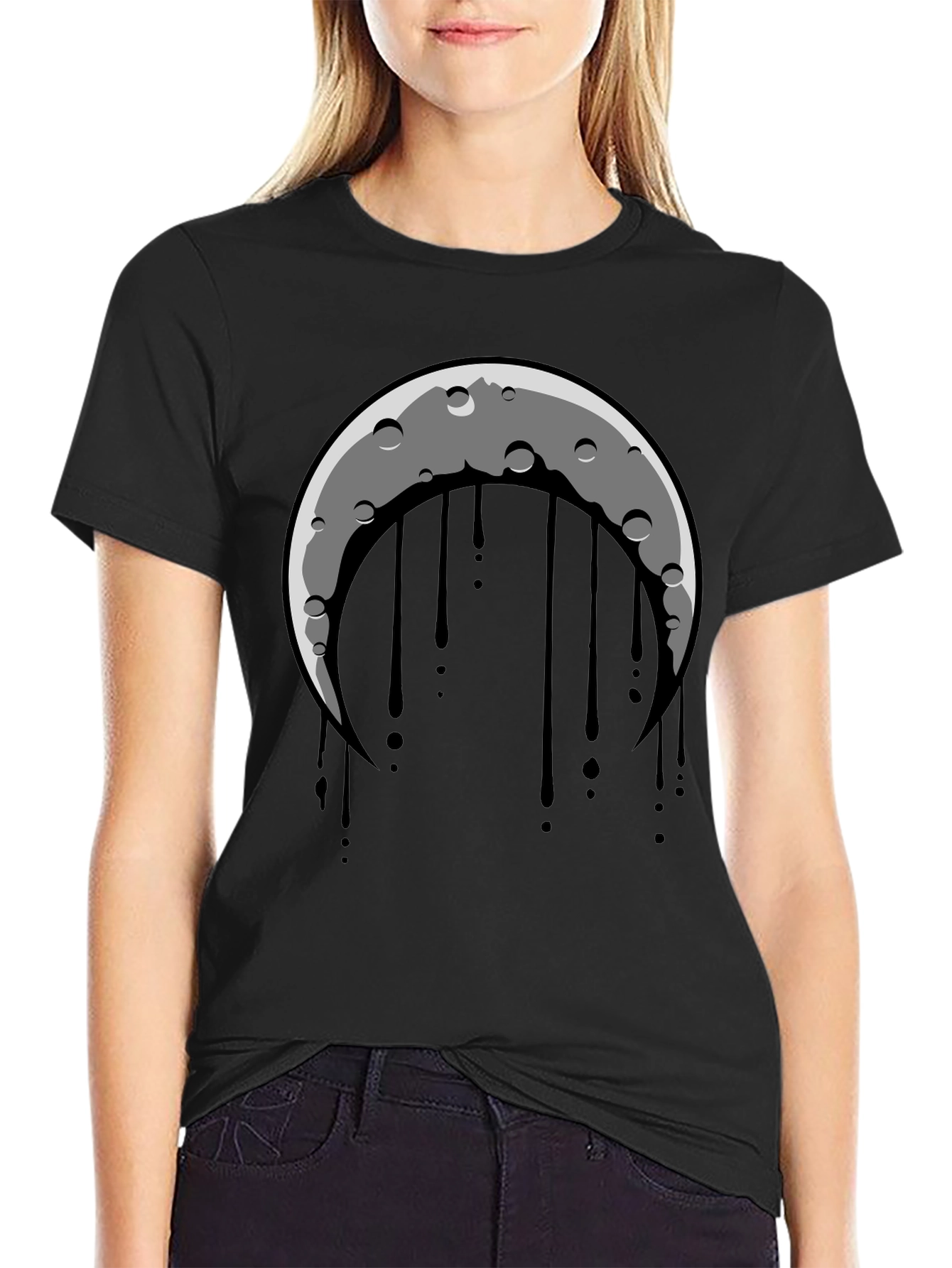 Crescent Moon Dripping Graphic Tee - Black