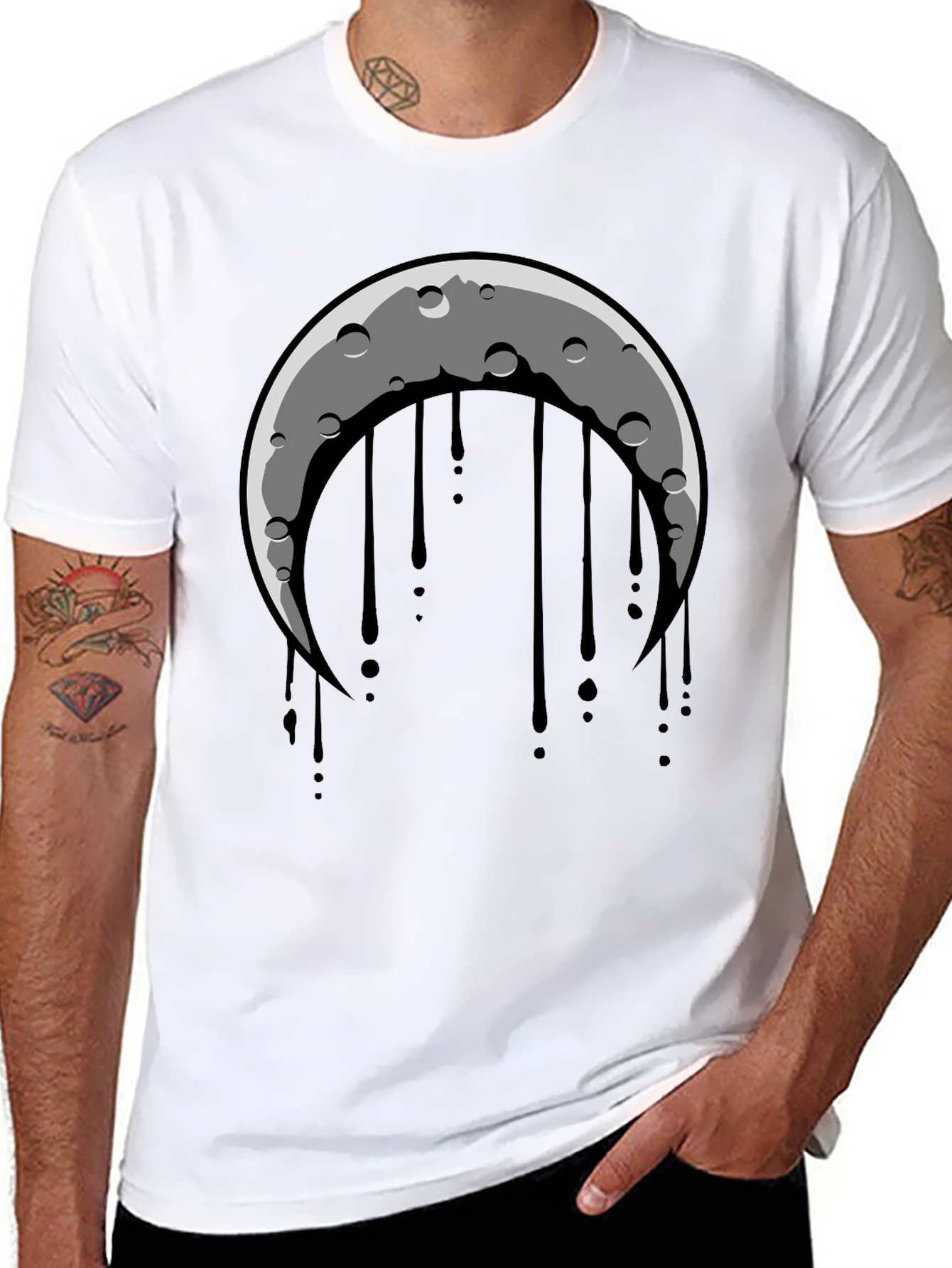 Crescent Moon Dripping Graphic Tee - Black