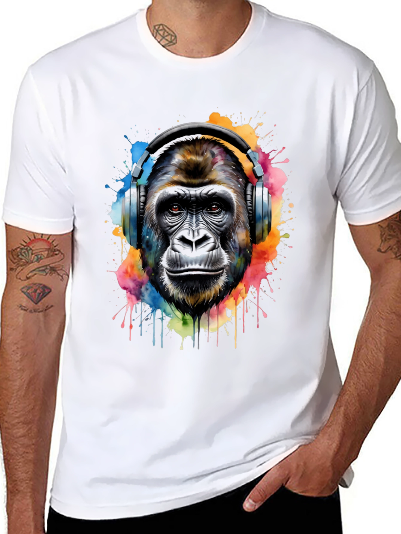 Gorilla Headphones Graphic Tee - Cool Animal Print