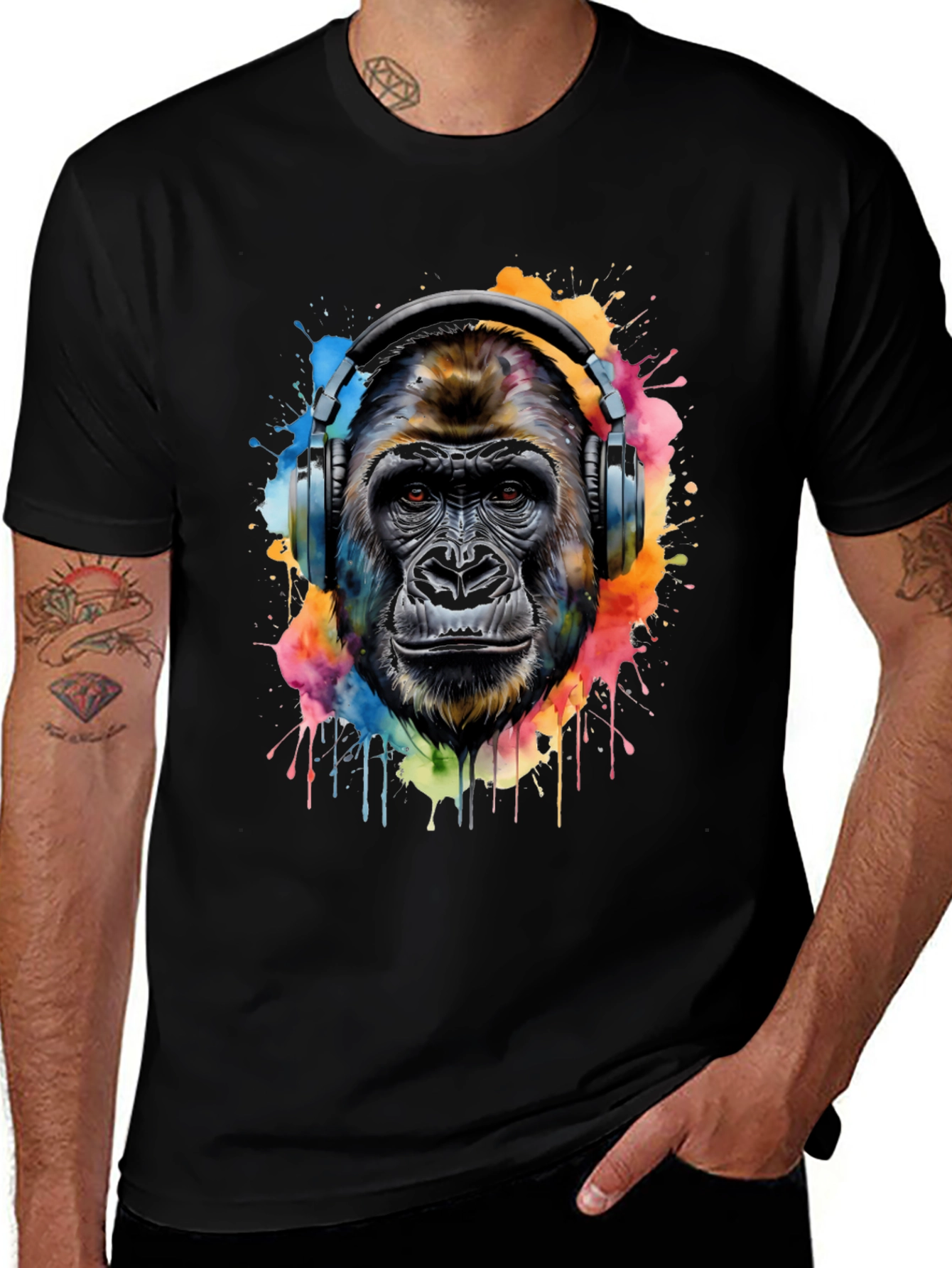 Gorilla Headphones Graphic Tee - Cool Animal Print