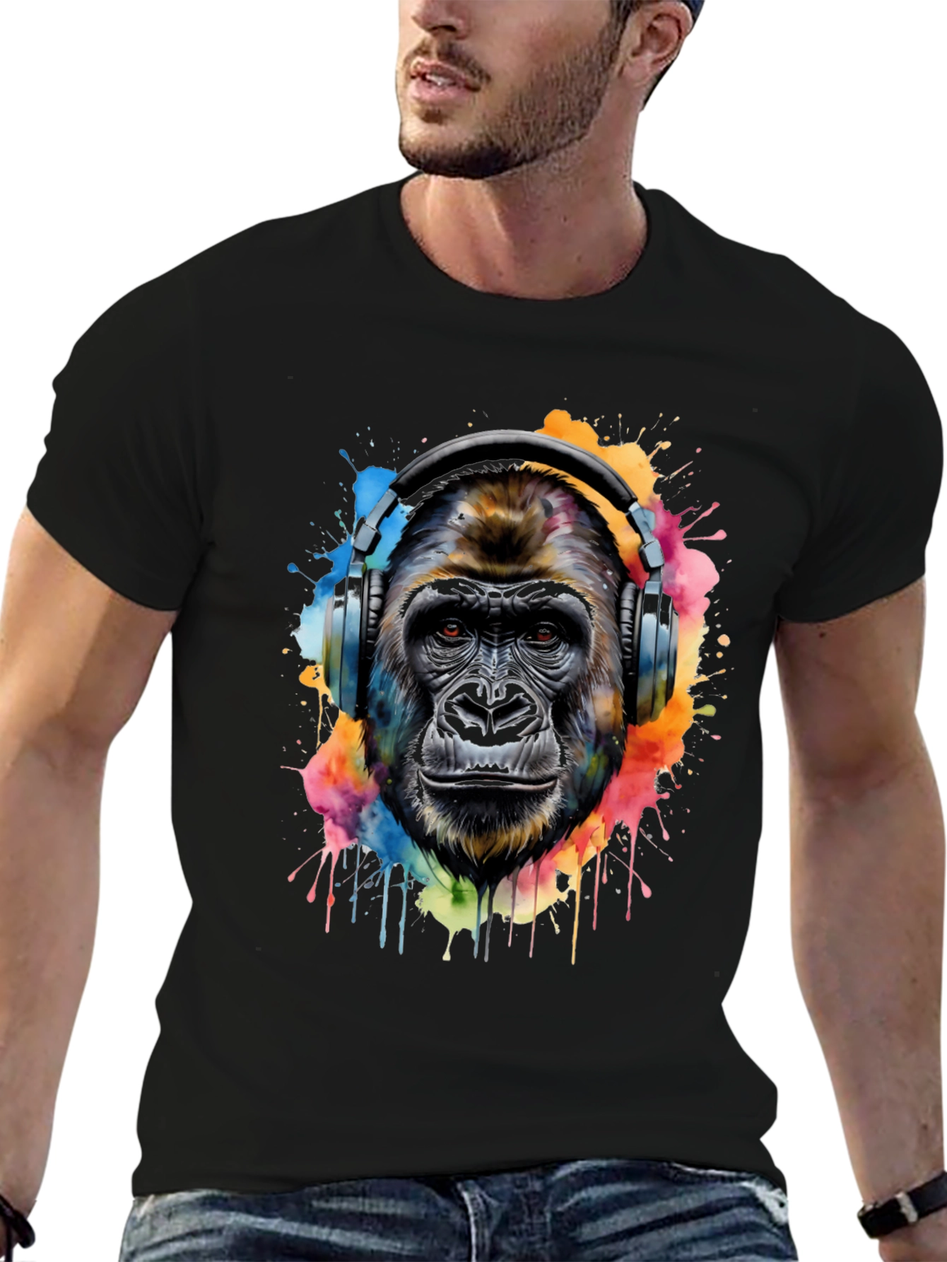 Gorilla Headphones Graphic Tee - Cool Animal Print