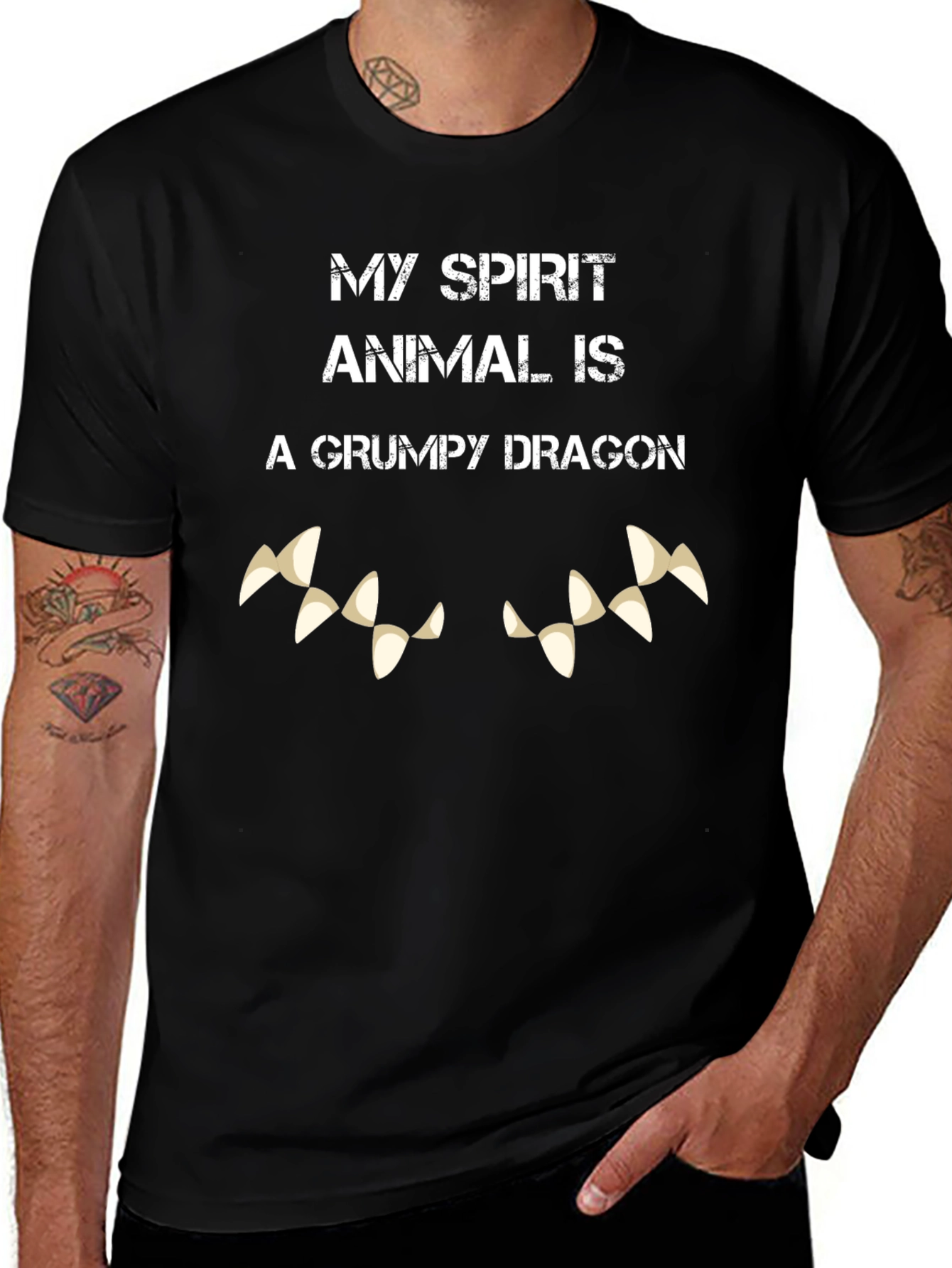 Grumpy Dragon Spirit Animal Black T-Shirt