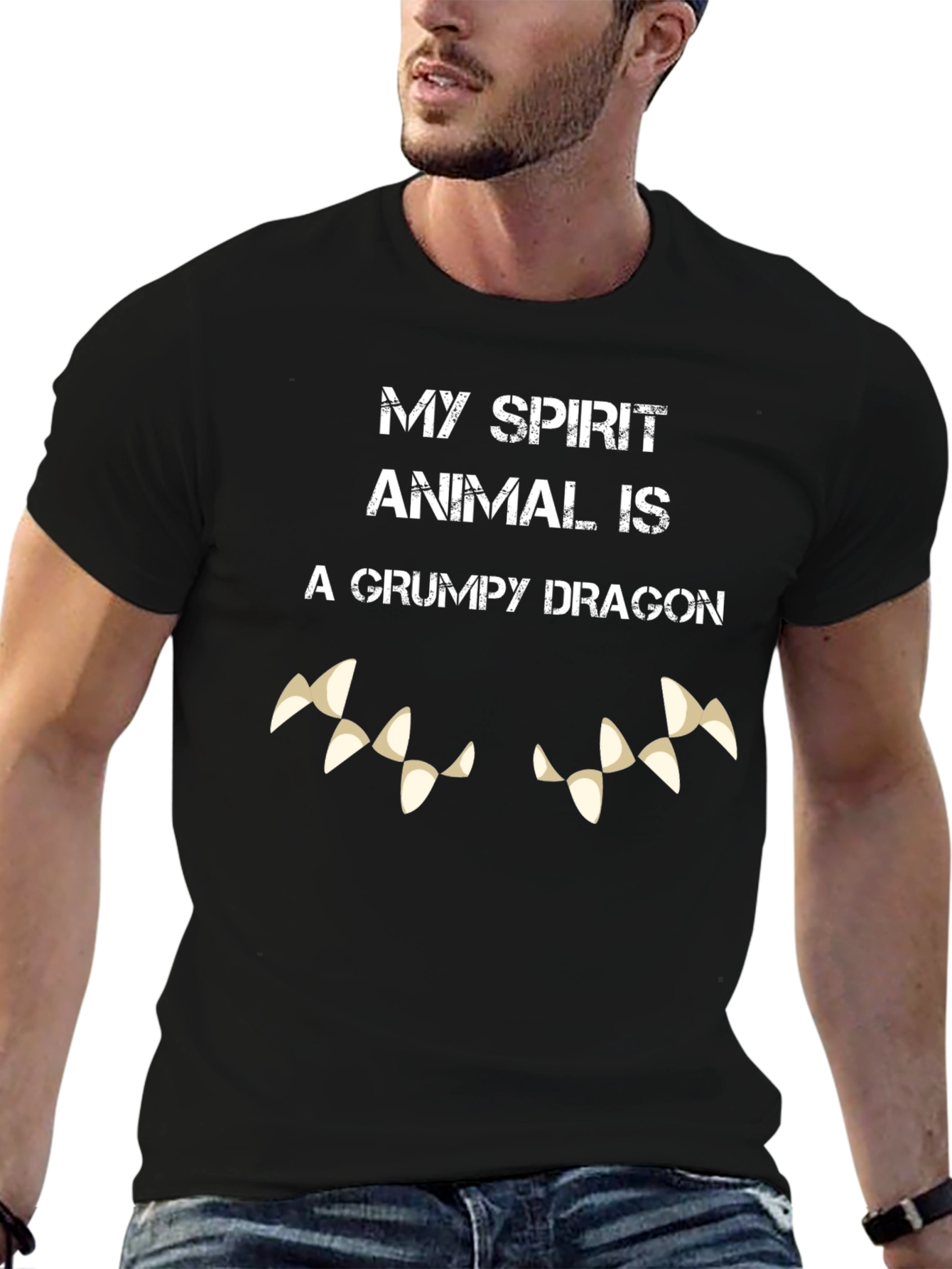 Grumpy Dragon Spirit Animal Black T-Shirt