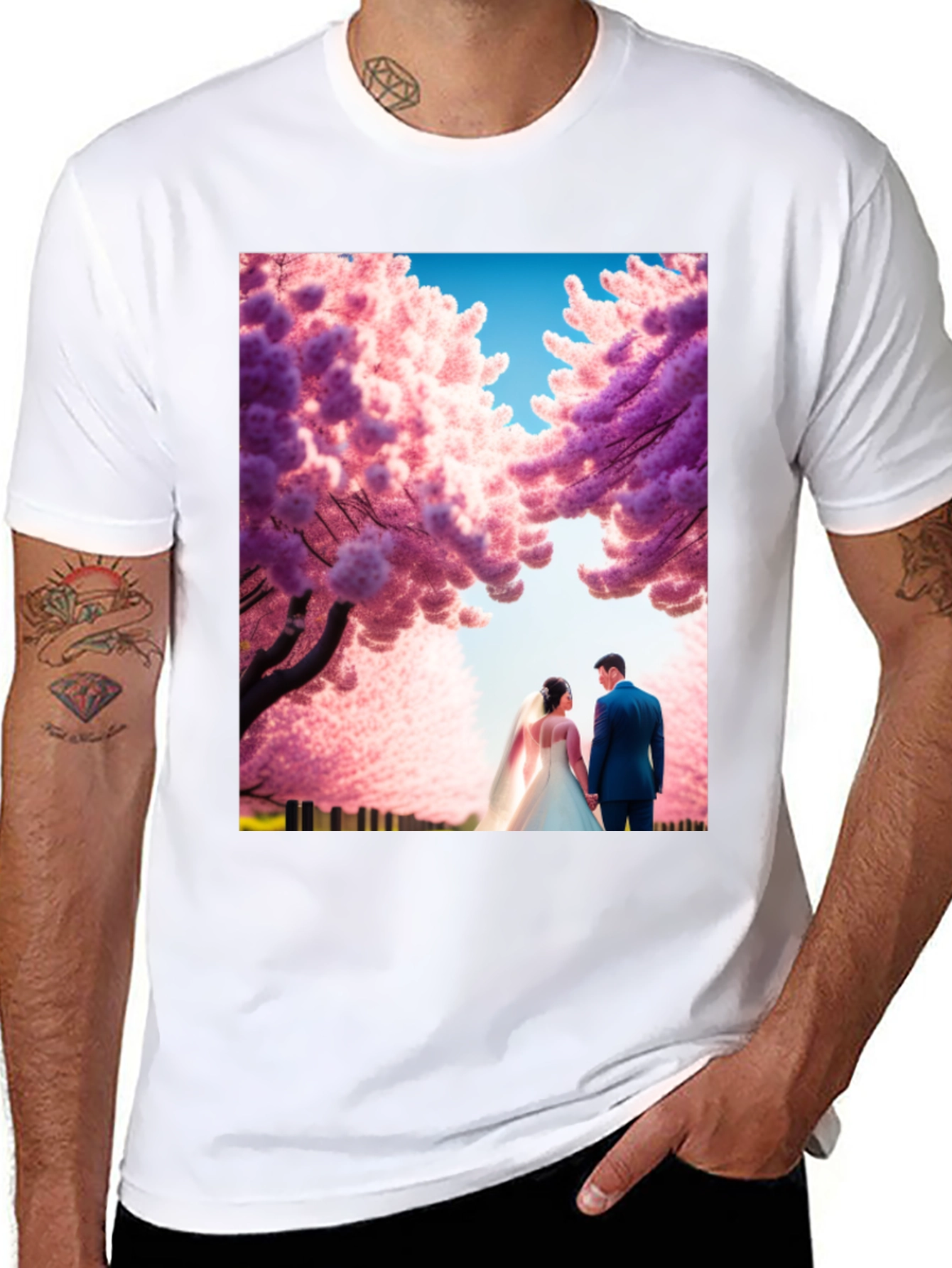 Elegant Wedding Couple Cherry Blossom T-Shirt