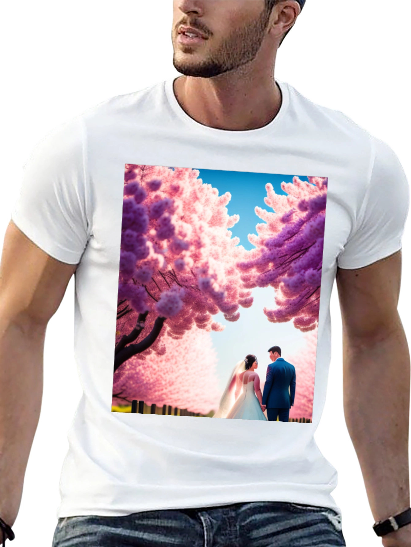 Elegant Wedding Couple Cherry Blossom T-Shirt