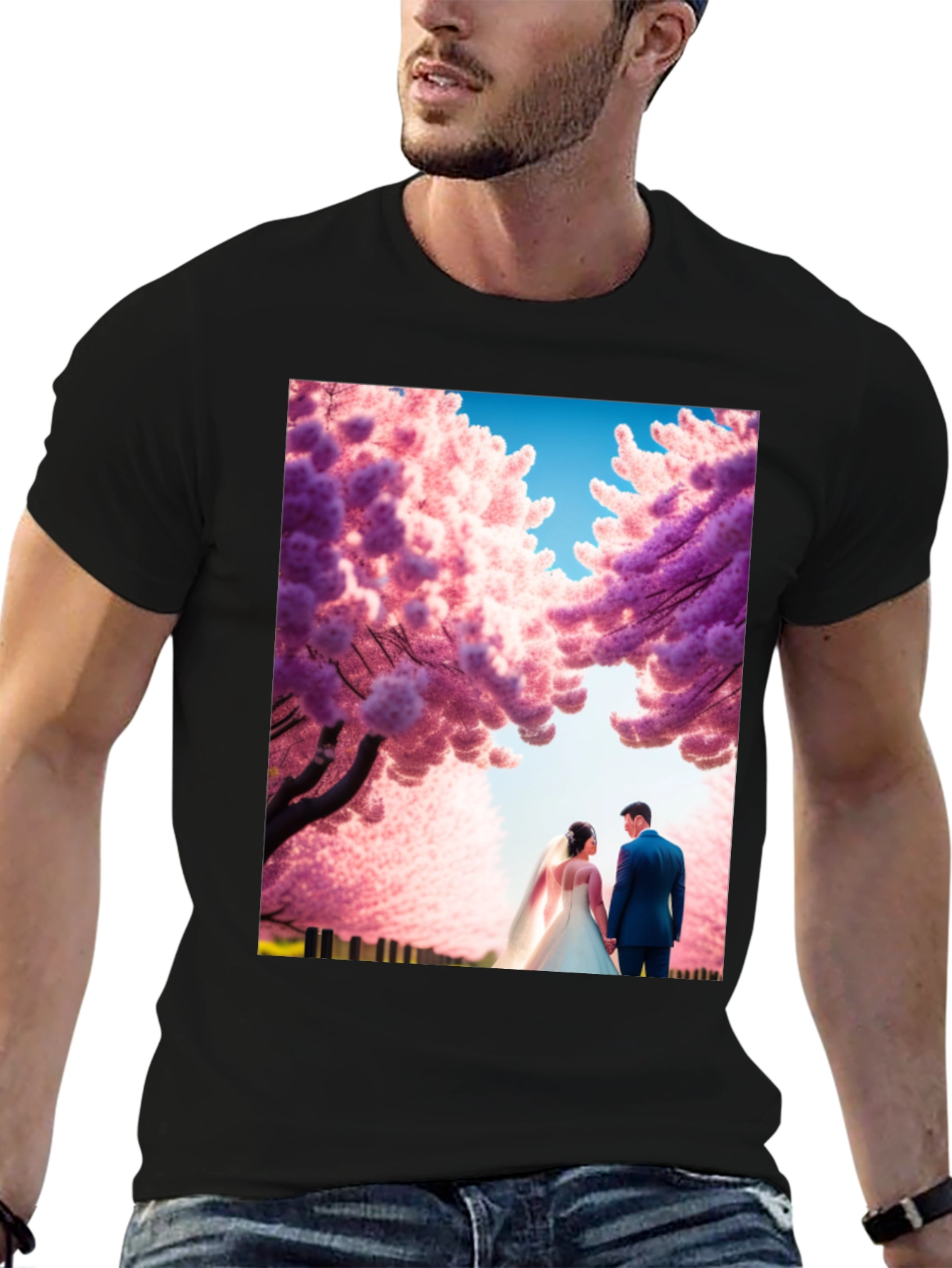 Elegant Wedding Couple Cherry Blossom T-Shirt