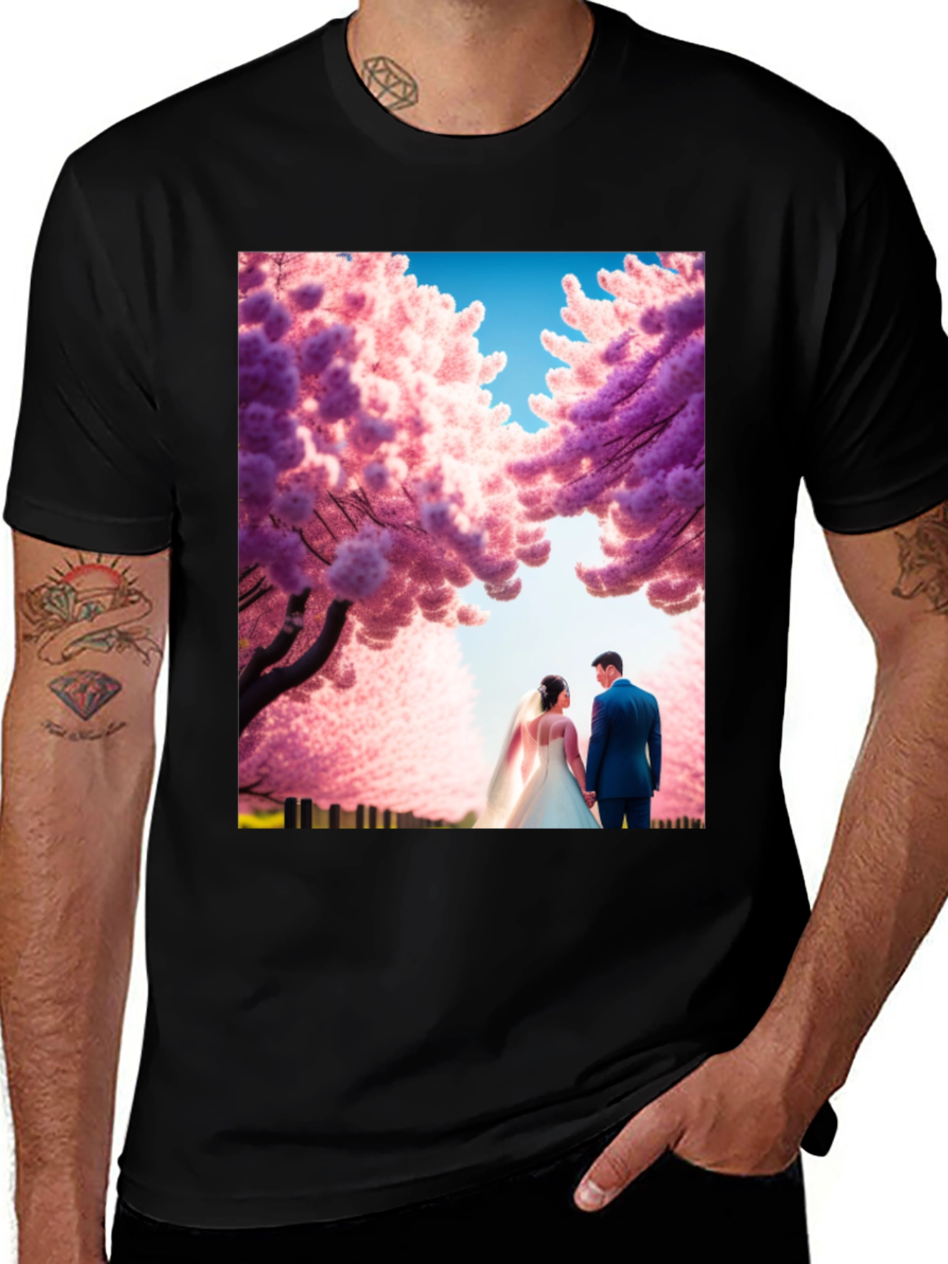 Elegant Wedding Couple Cherry Blossom T-Shirt