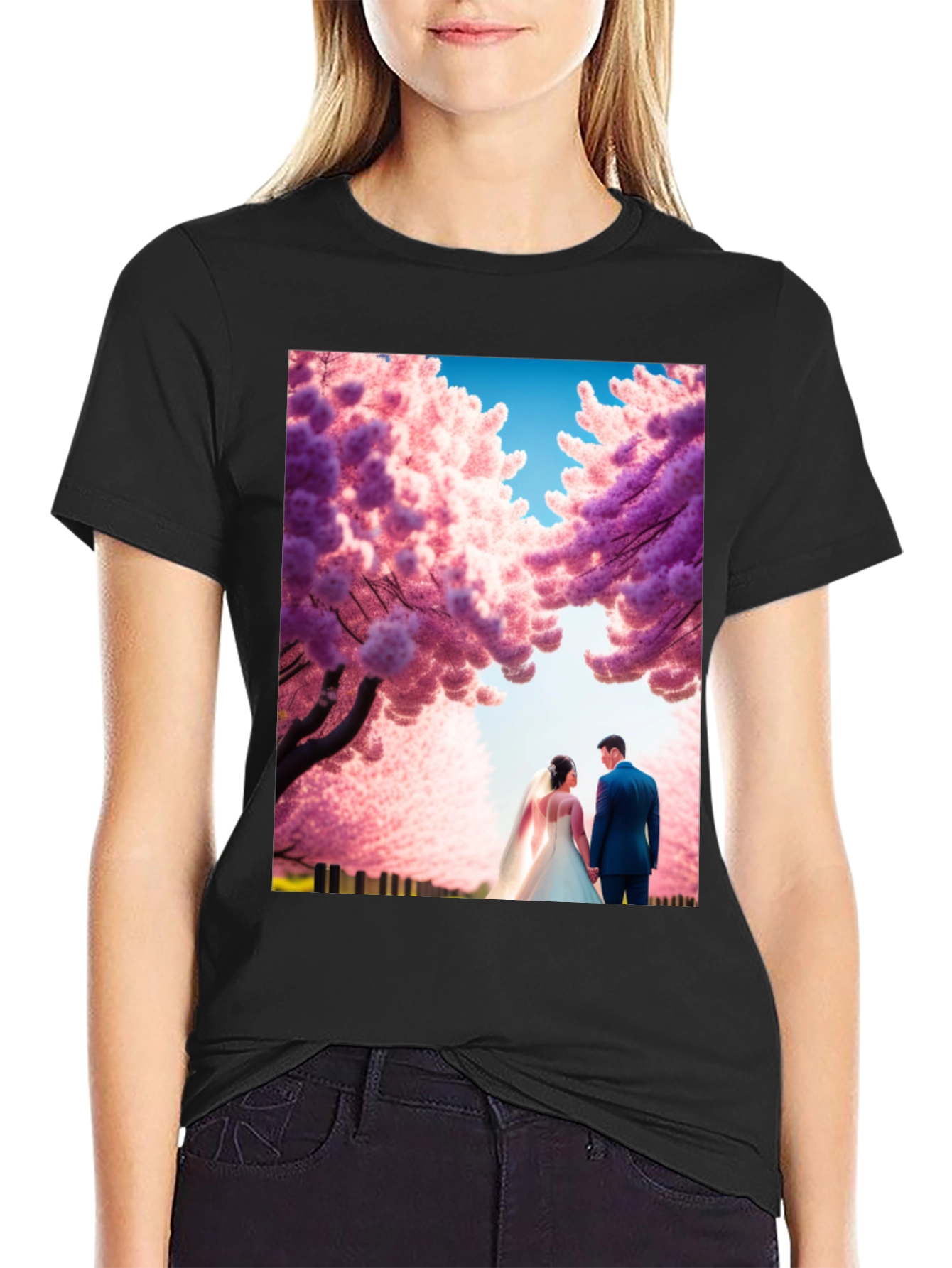Elegant Wedding Couple Cherry Blossom T-Shirt