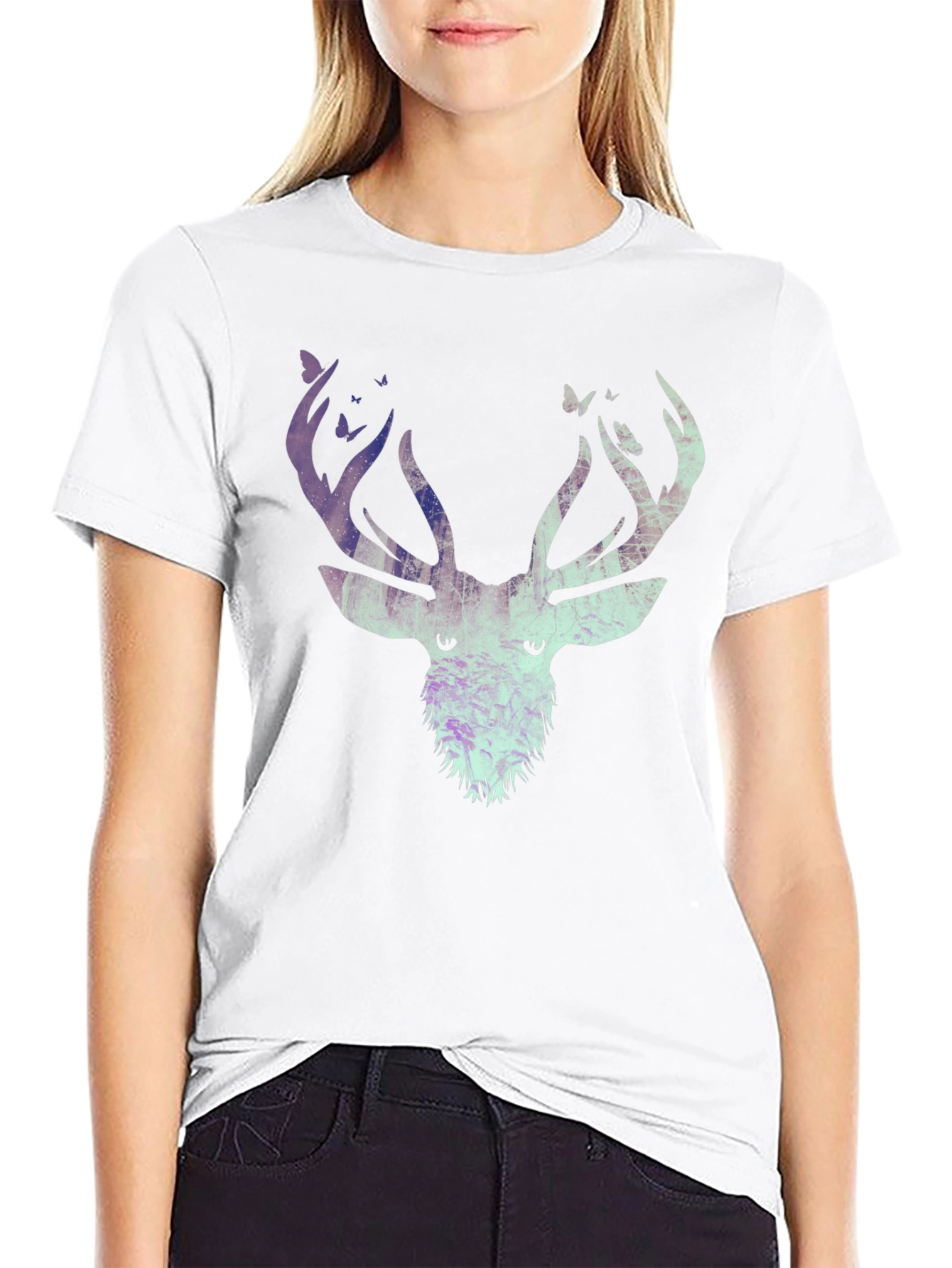 Deer & Butterfly Graphic Tee - Black