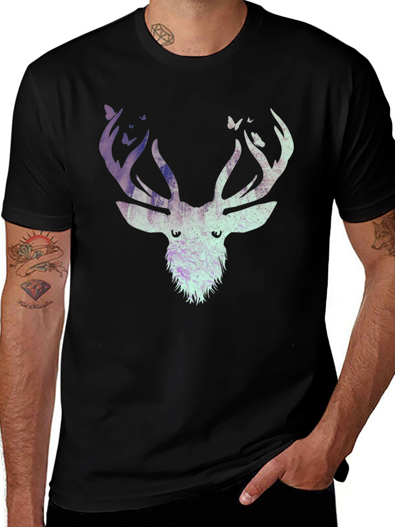 Deer & Butterfly Graphic Tee - Black