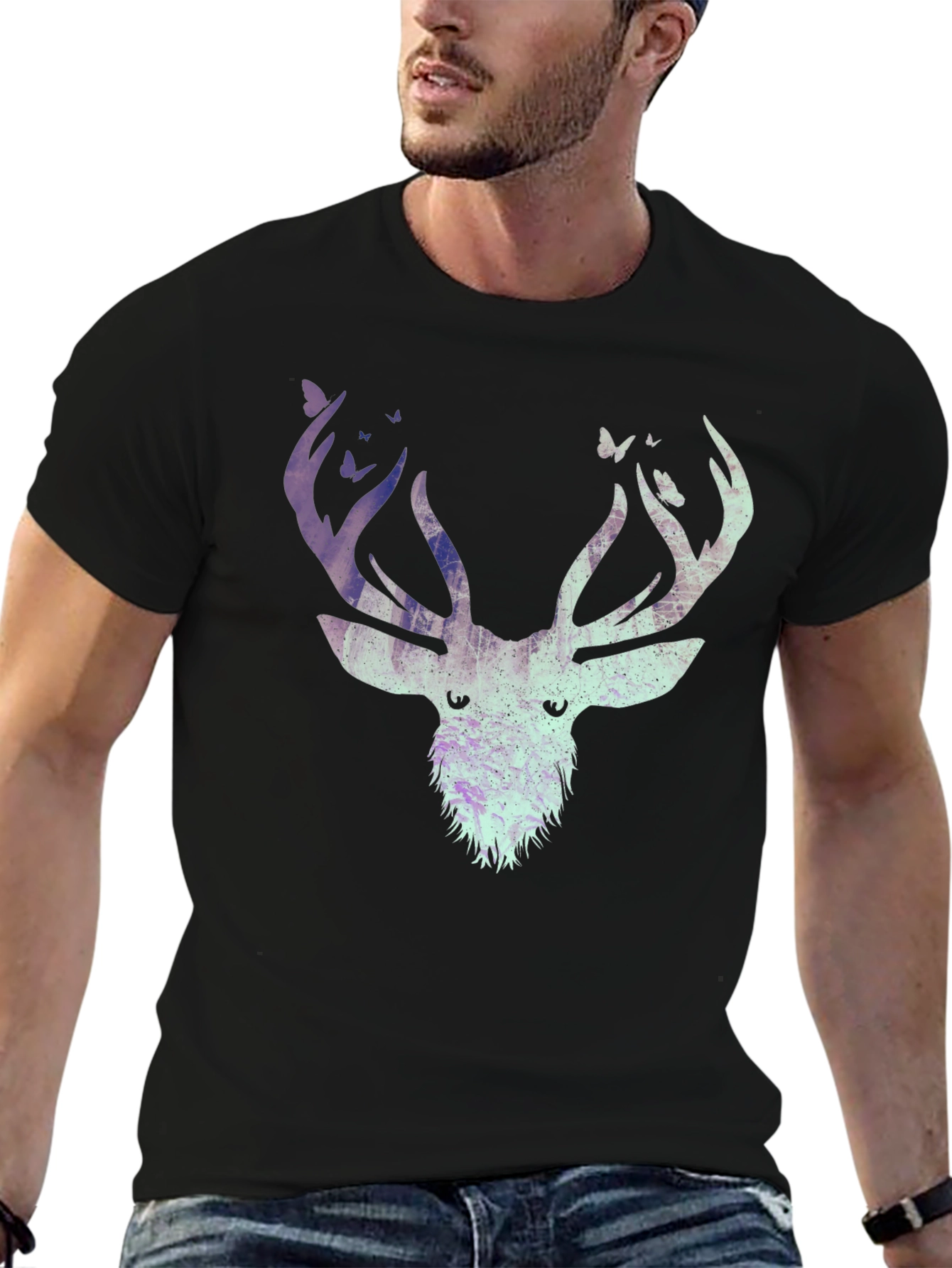 Deer & Butterfly Graphic Tee - Black