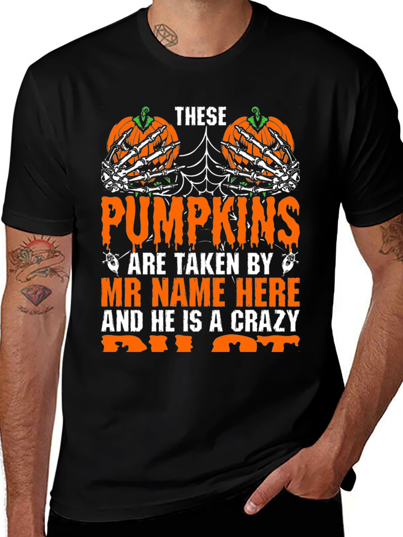 Halloween Pumpkin Skeleton Hand Graphic Tee
