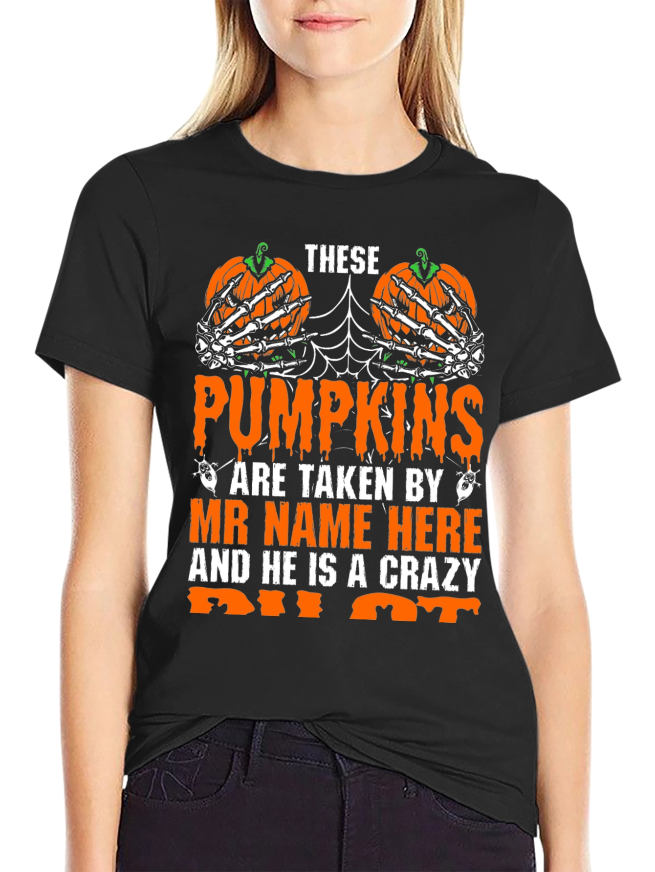 Halloween Pumpkin Skeleton Hand Graphic Tee