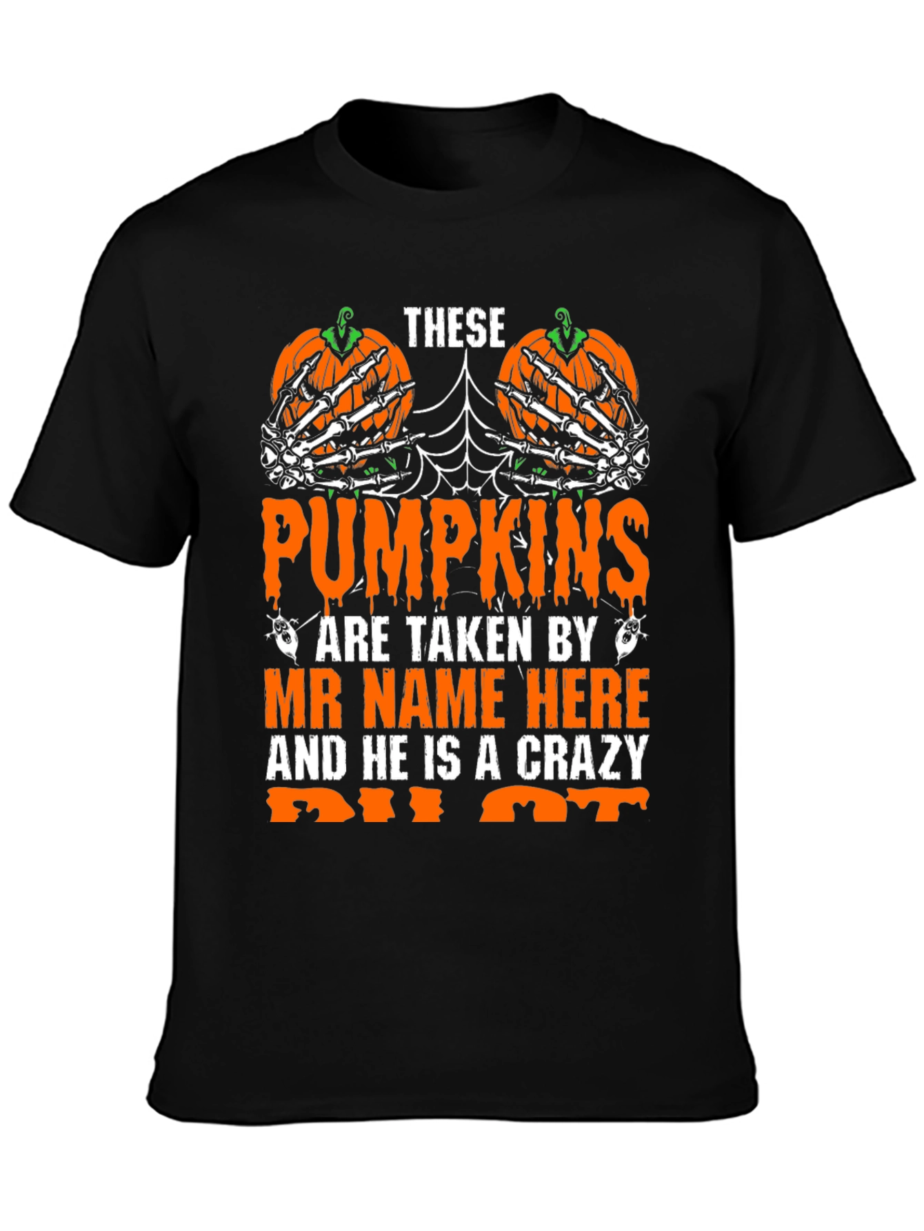 Halloween Pumpkin Skeleton Hand Graphic Tee
