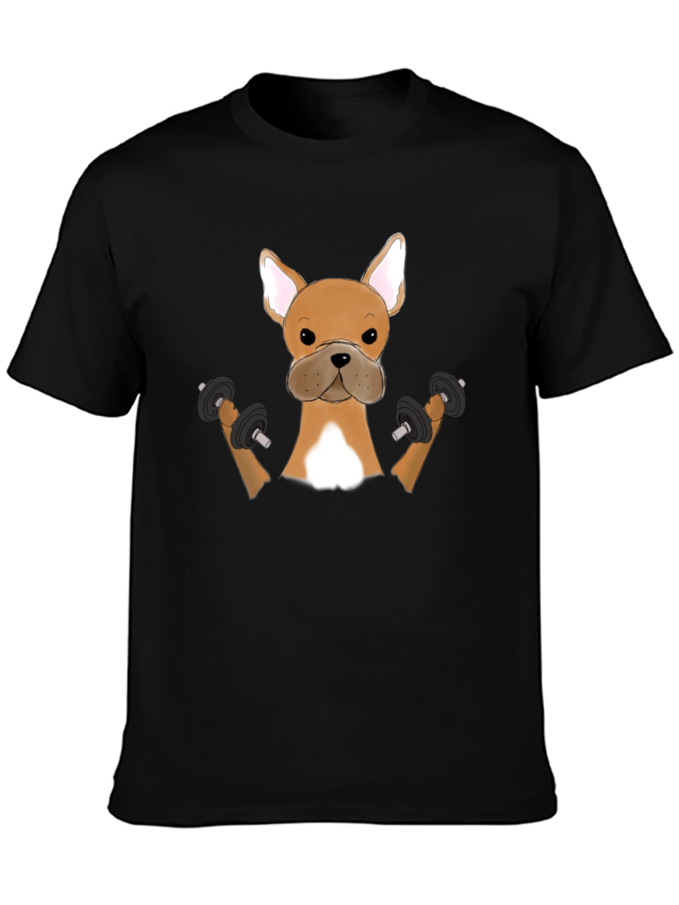 Funny Bulldog Lifting Weights Graphic T-Shirt