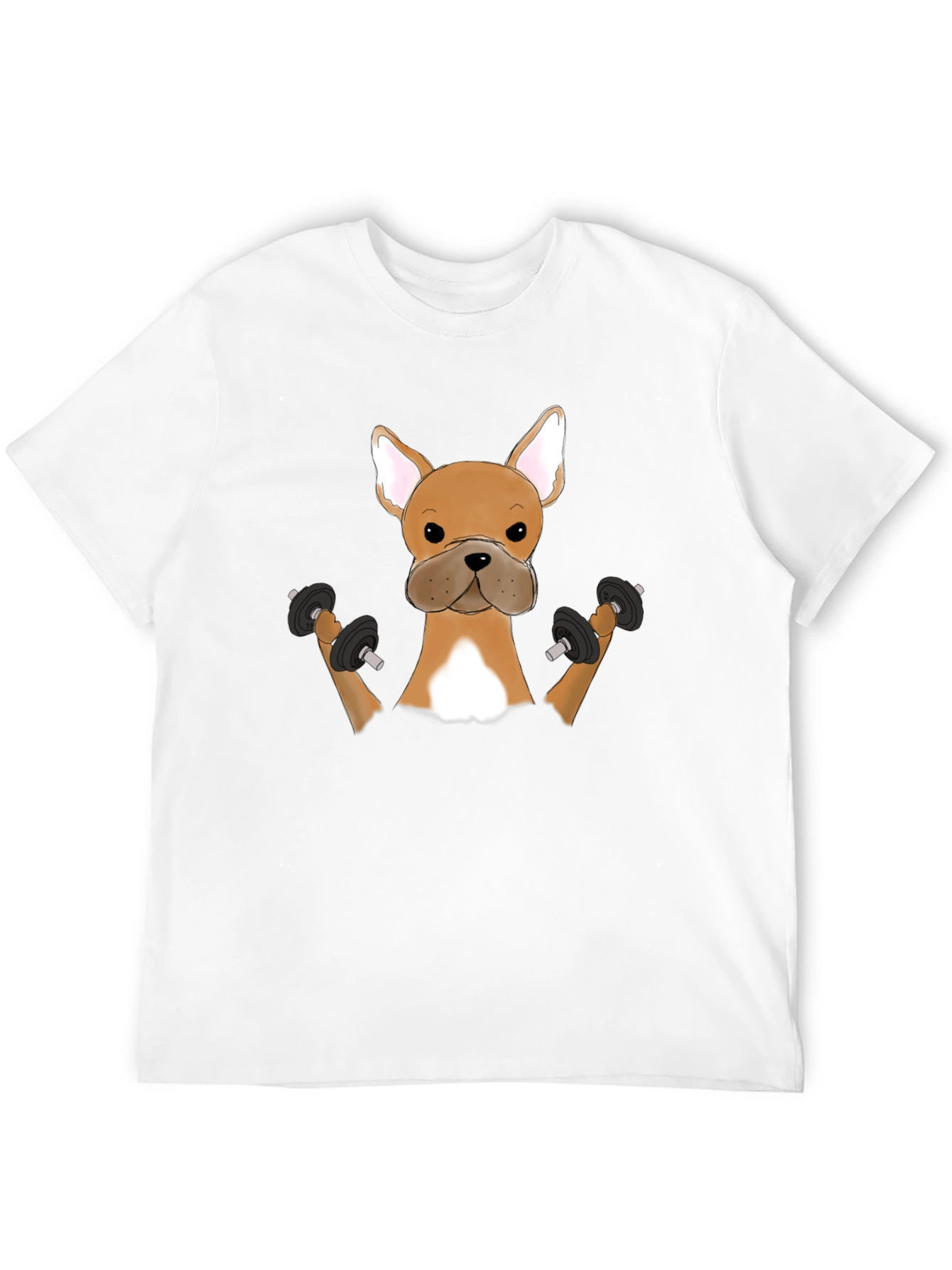 Funny Bulldog Lifting Weights Graphic T-Shirt