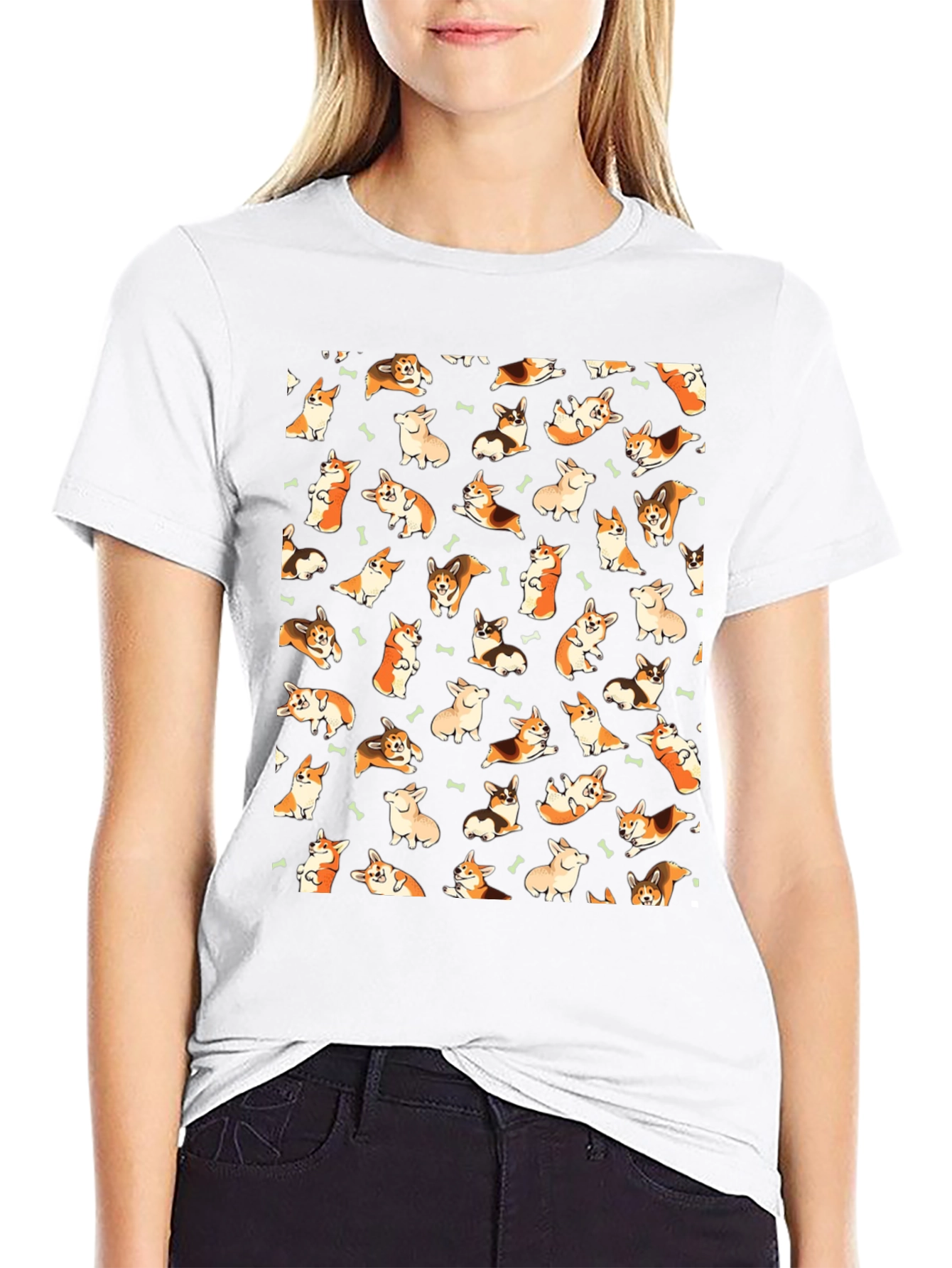 Corgi Print Black T-Shirt