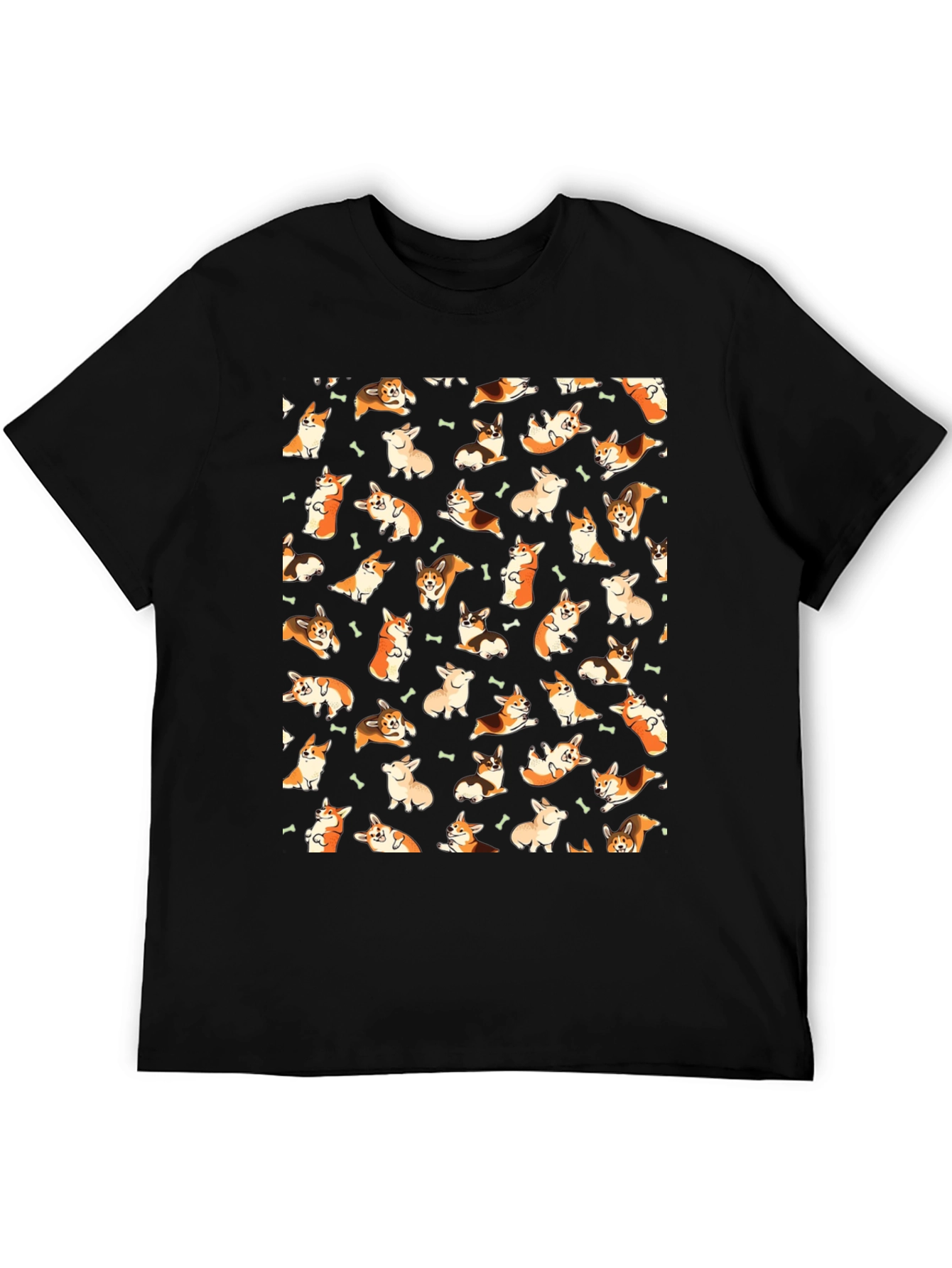 Corgi Print Black T-Shirt