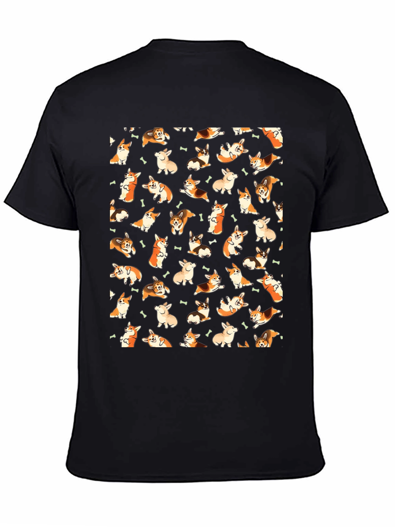 Corgi Print Black T-Shirt