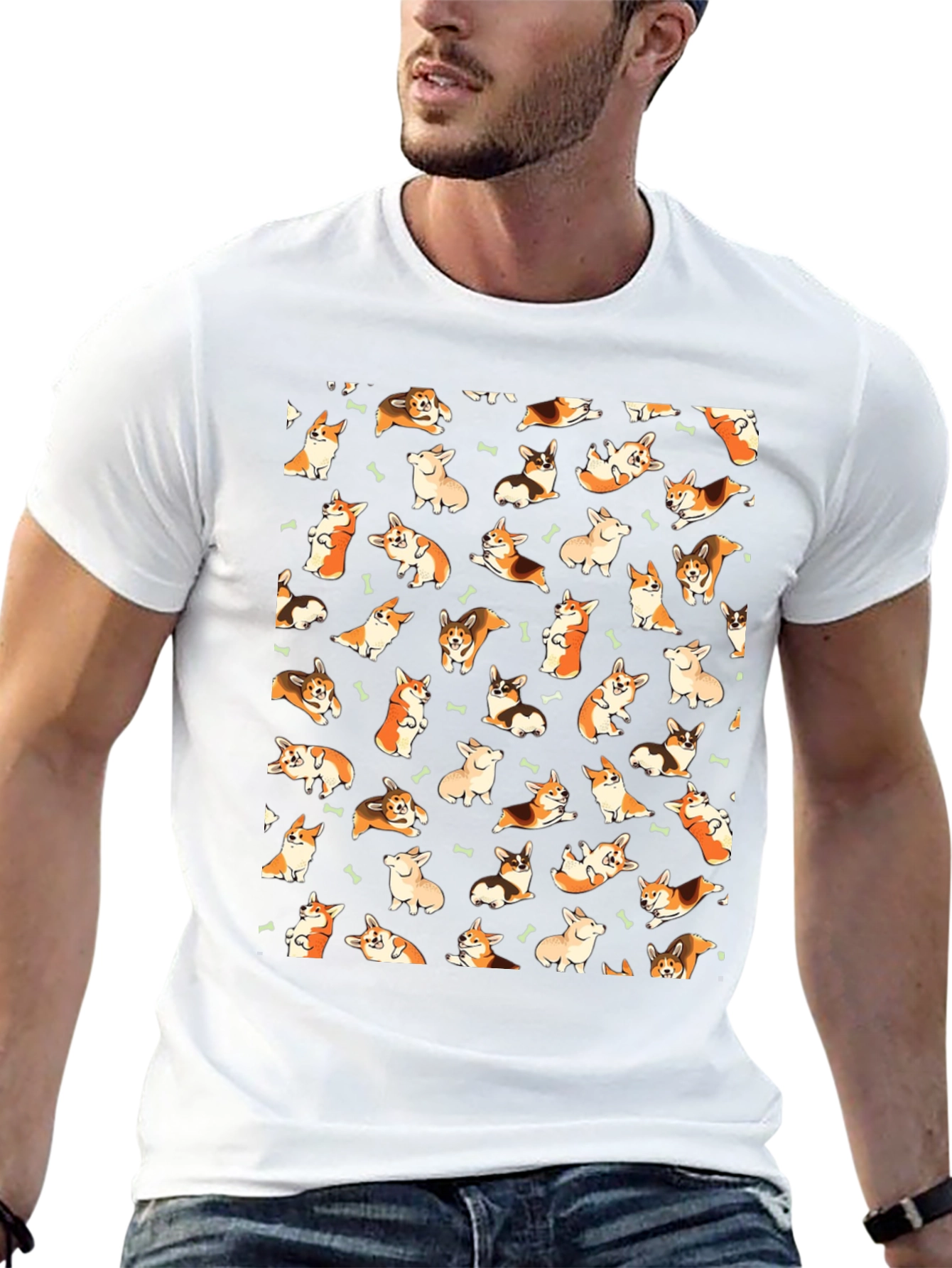 Corgi Print Black T-Shirt