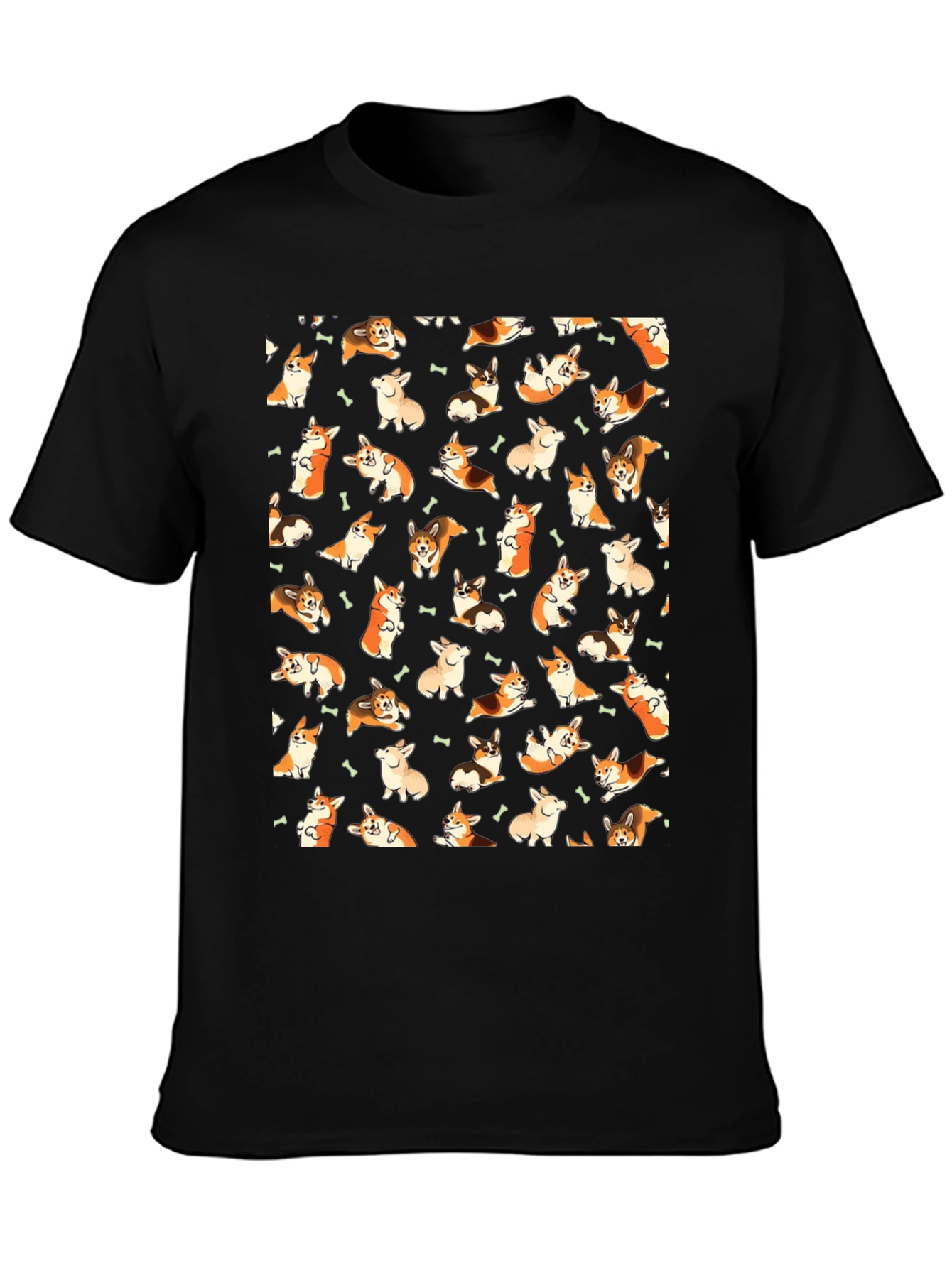 Corgi Print Black T-Shirt