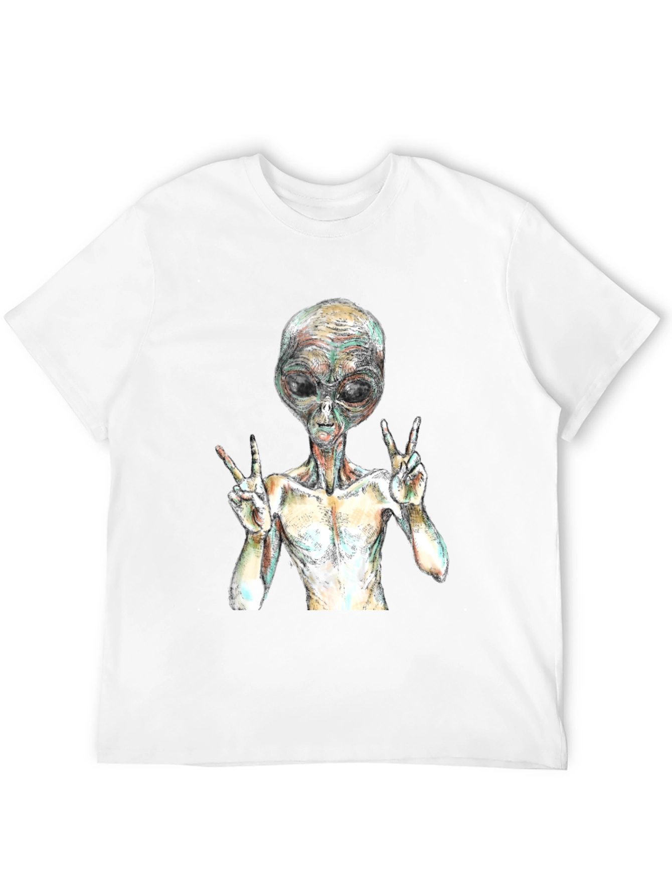 Alien Peace Sign Graphic T-Shirt - Black