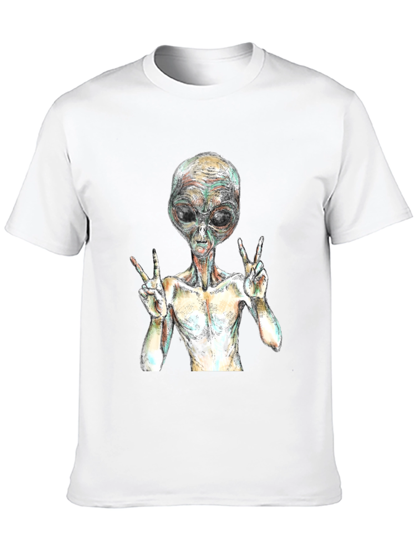 Alien Peace Sign Graphic T-Shirt - Black
