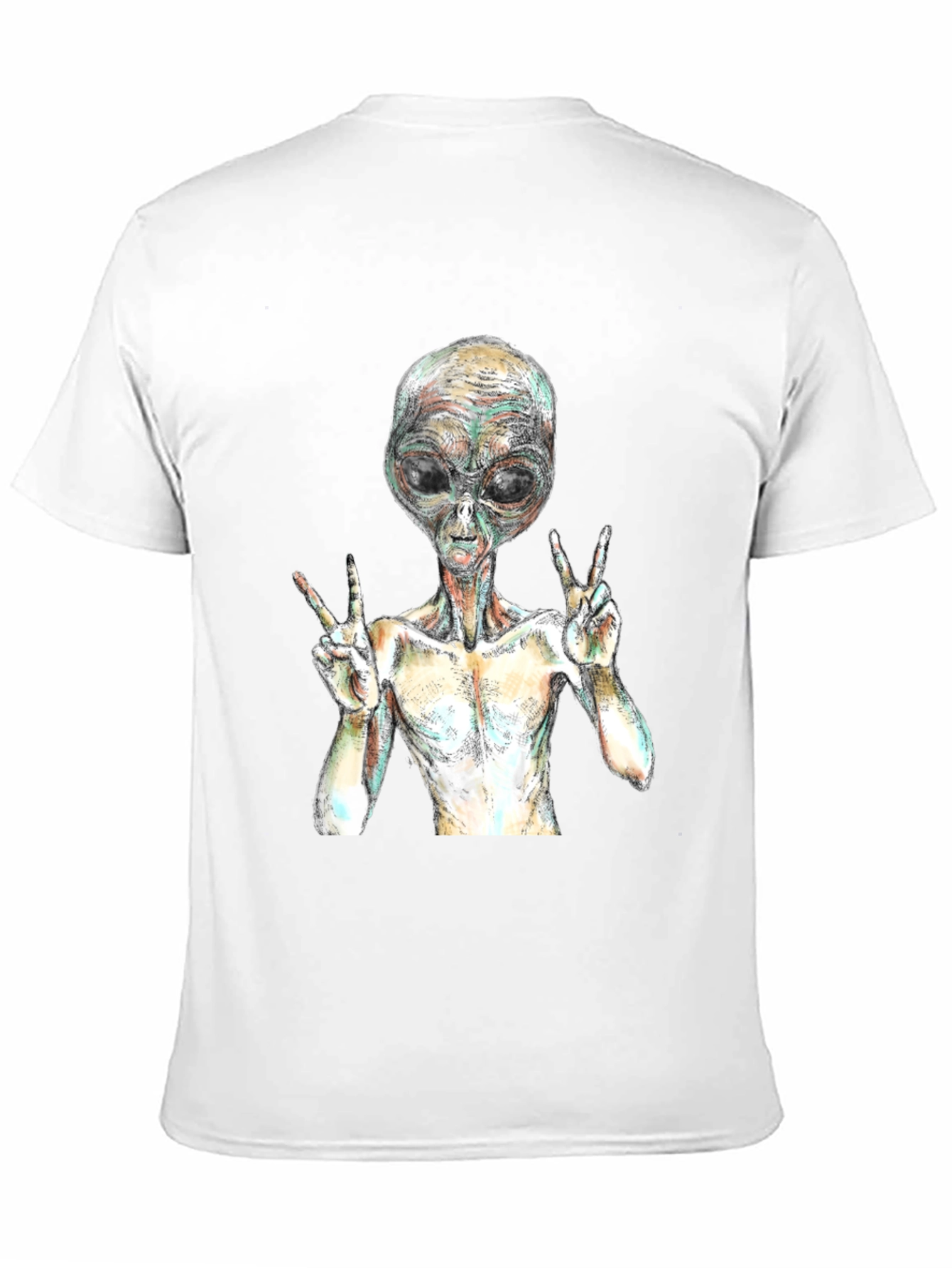 Alien Peace Sign Graphic T-Shirt - Black