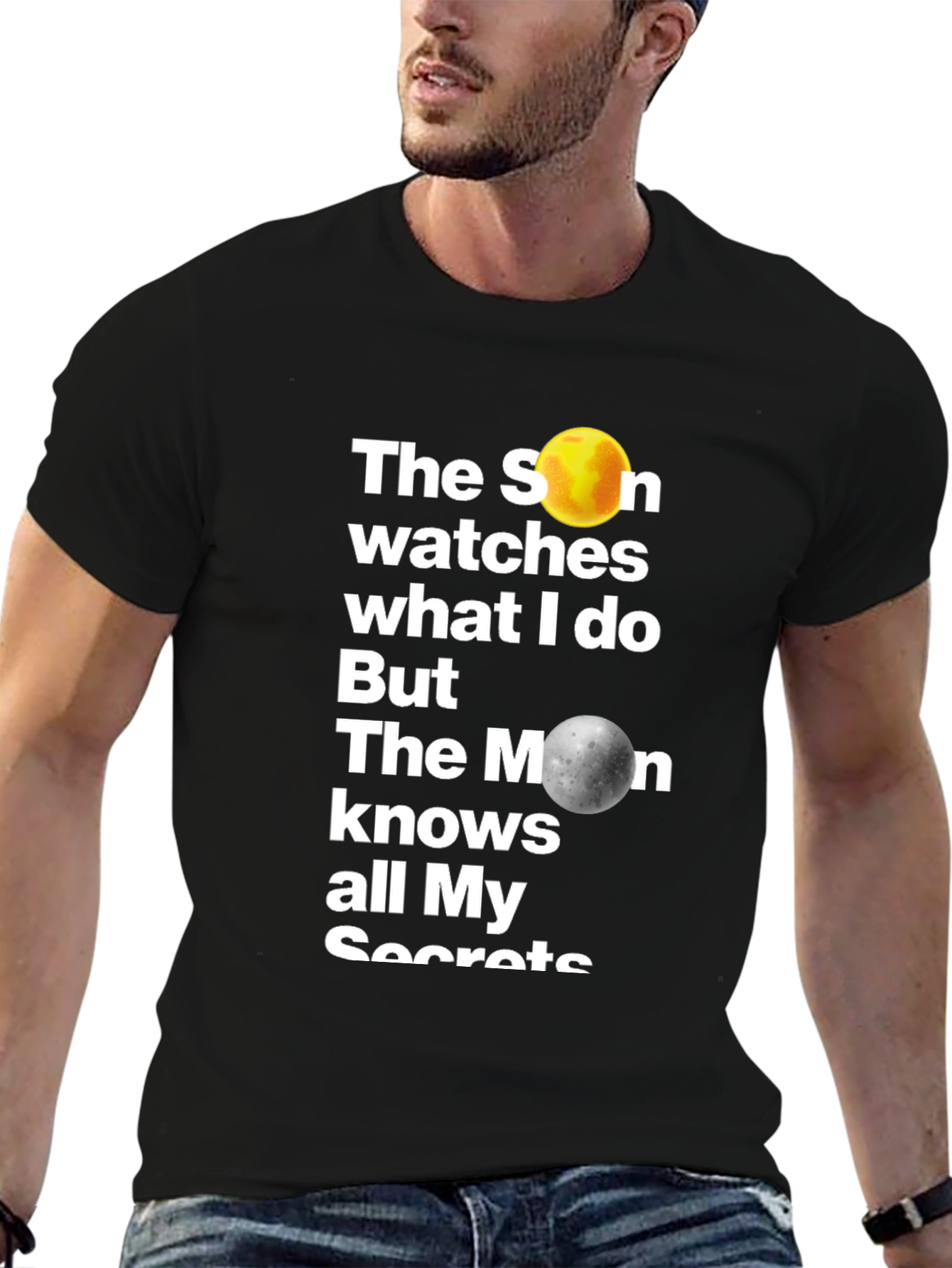 Celestial Secrets Graphic T-Shirt - Sun & Moon Design