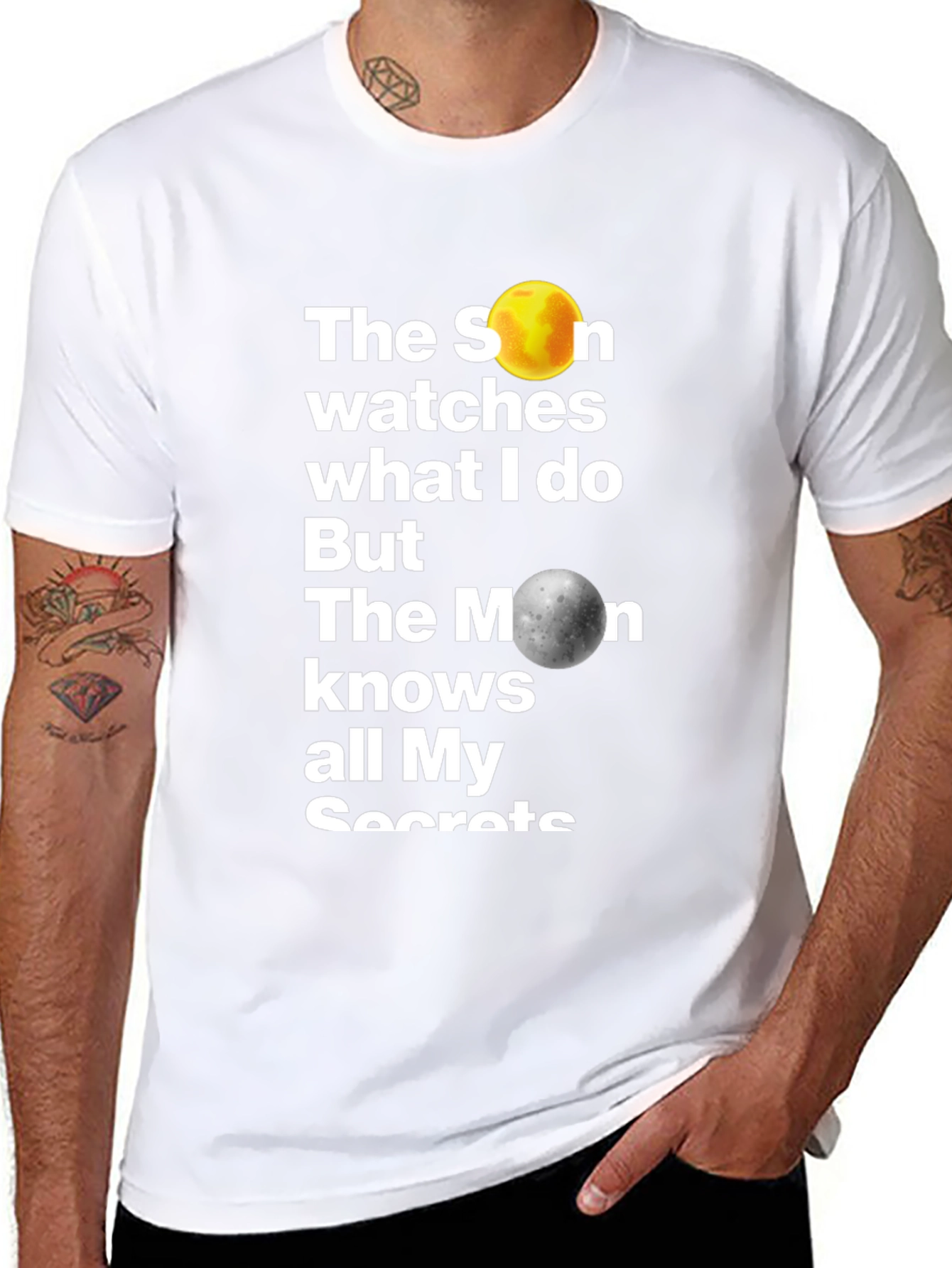 Celestial Secrets Graphic T-Shirt - Sun & Moon Design