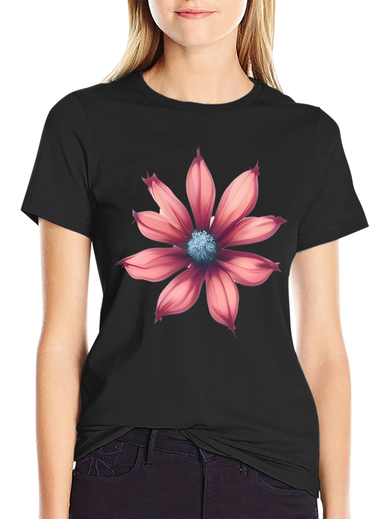 Floral Graphic Print Black T-Shirt