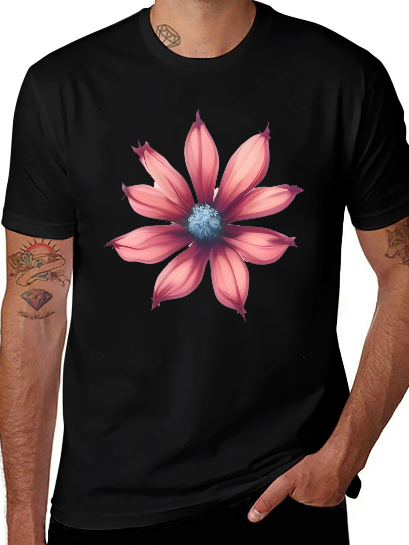 Floral Graphic Print Black T-Shirt