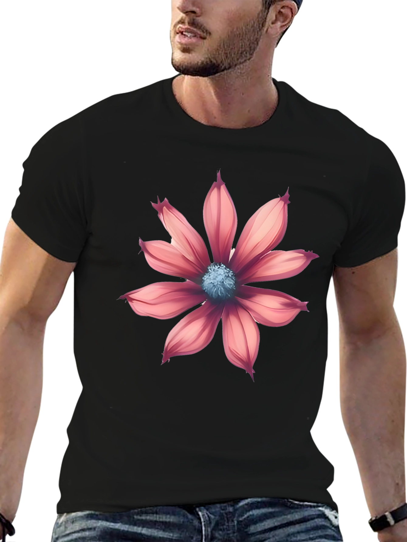 Floral Graphic Print Black T-Shirt