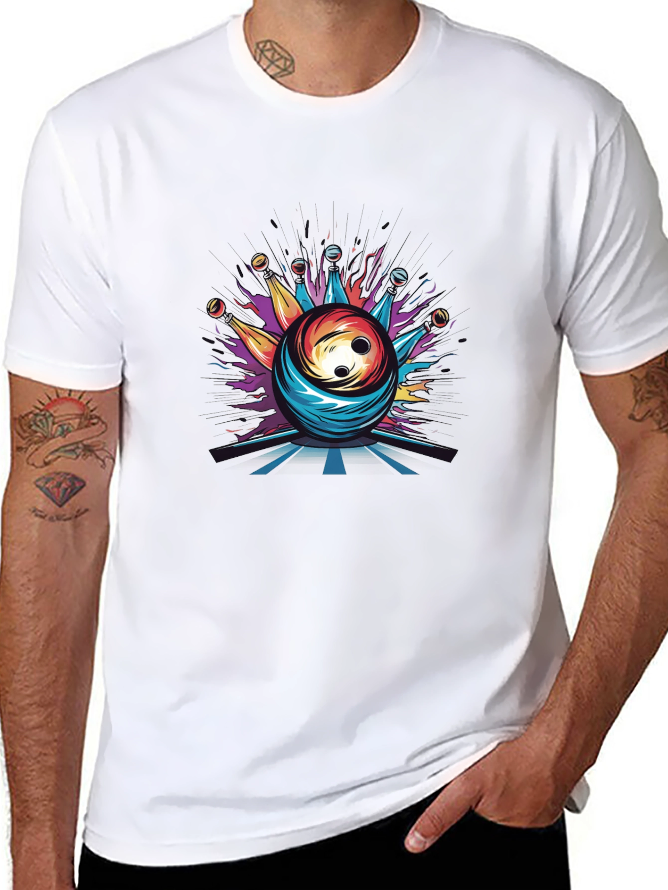 Psychedelic Bowling Ball Graphic Tee - Mens Black T-Shirt