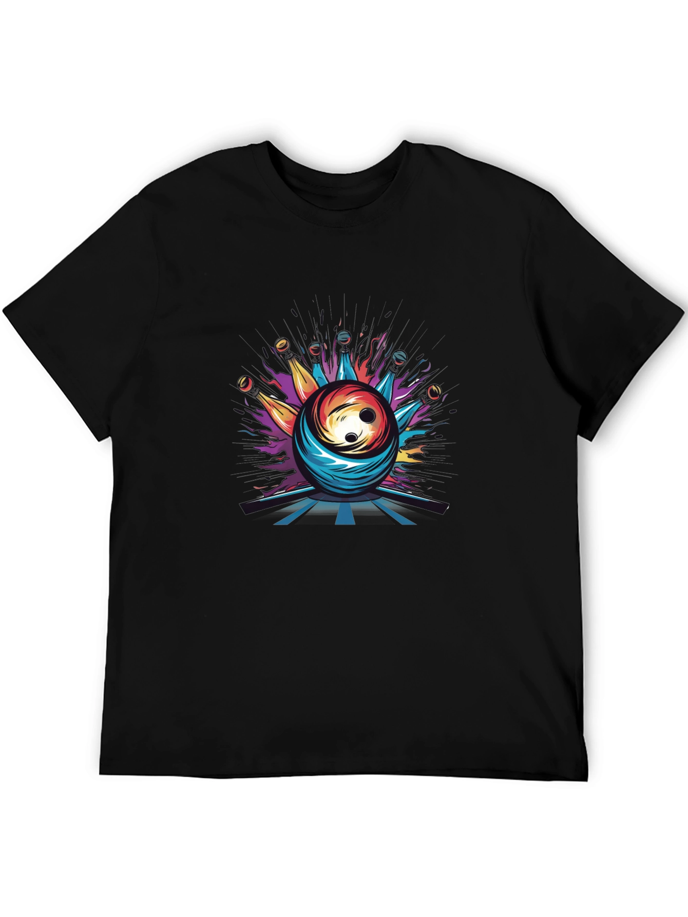 Psychedelic Bowling Ball Graphic Tee - Mens Black T-Shirt