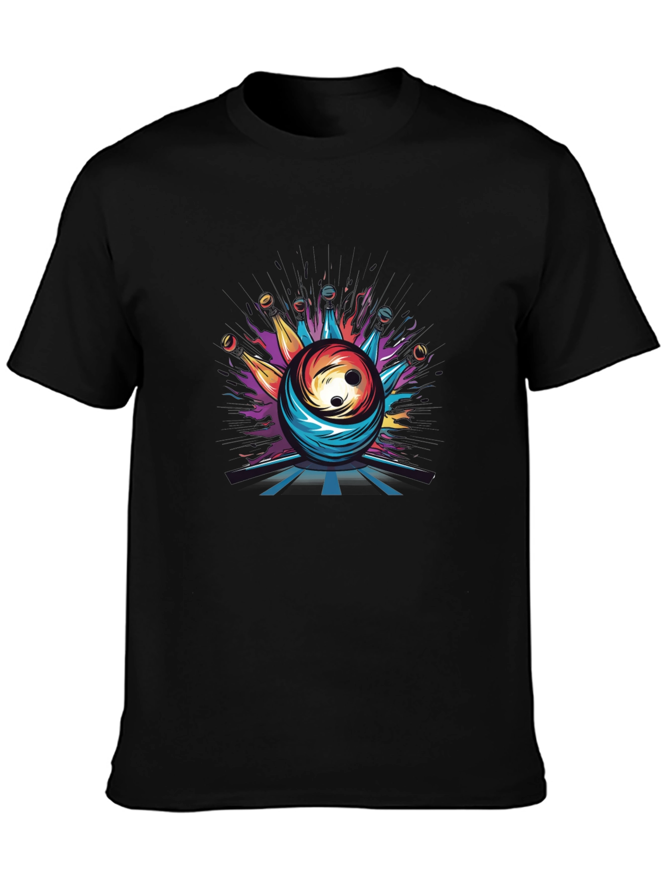 Psychedelic Bowling Ball Graphic Tee - Mens Black T-Shirt