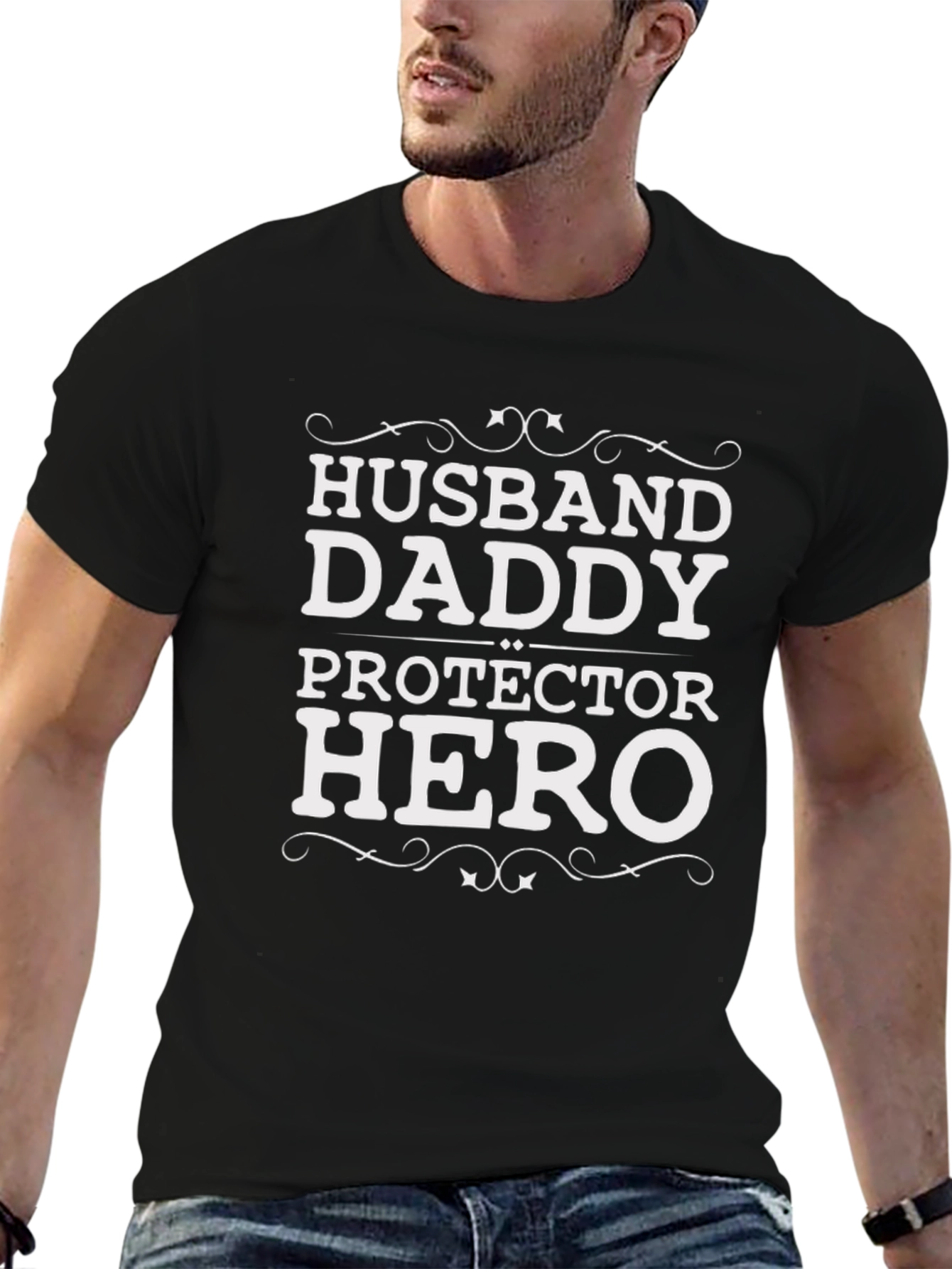 Husband Daddy Protector Hero Mens Black T-Shirt