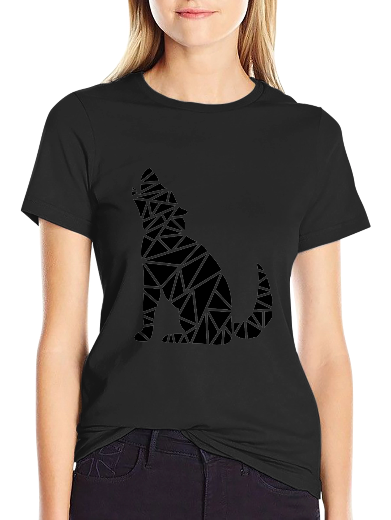 Geometric Wolf Graphic Mens Black T-Shirt