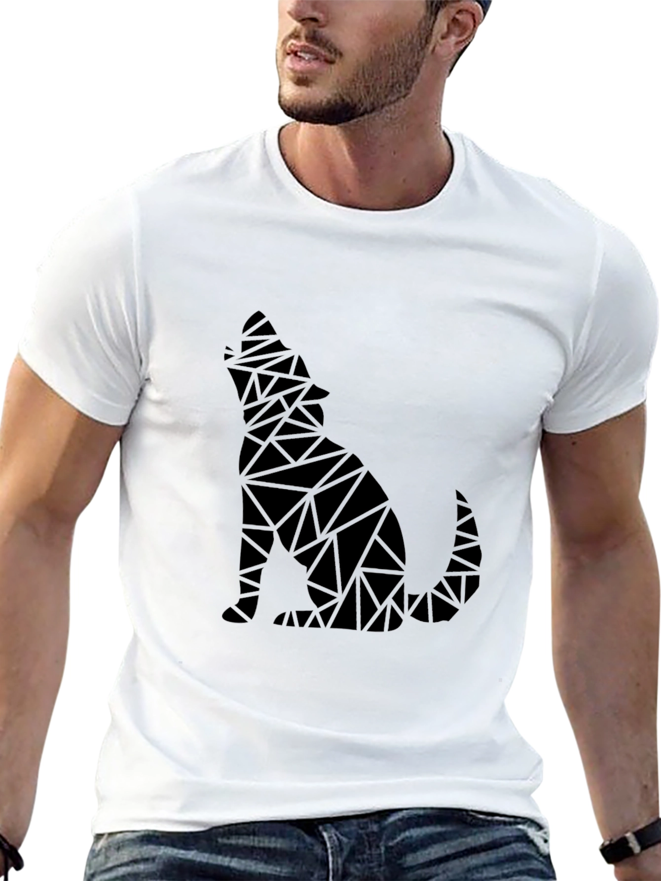 Geometric Wolf Graphic Mens Black T-Shirt