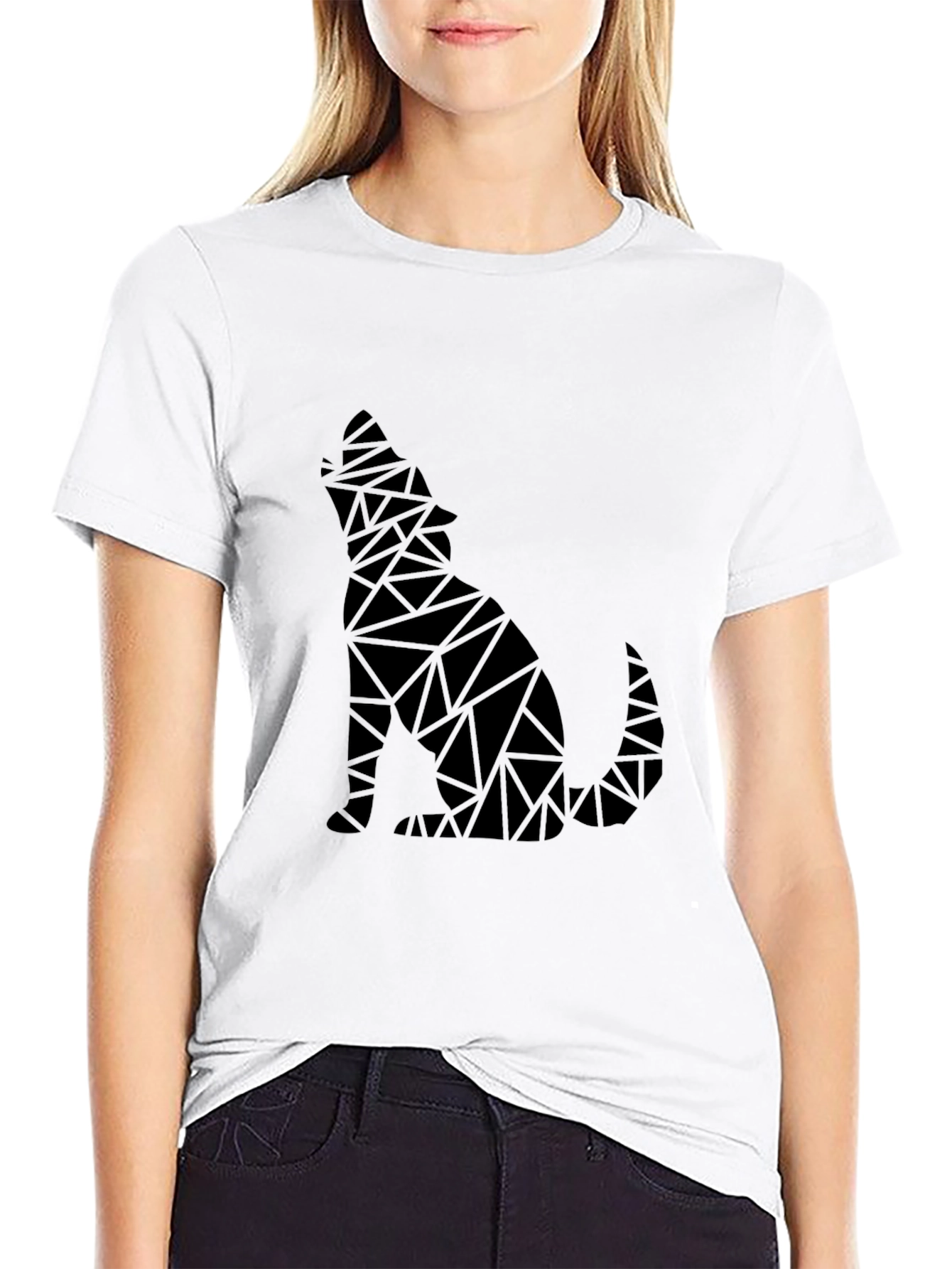 Geometric Wolf Graphic Mens Black T-Shirt