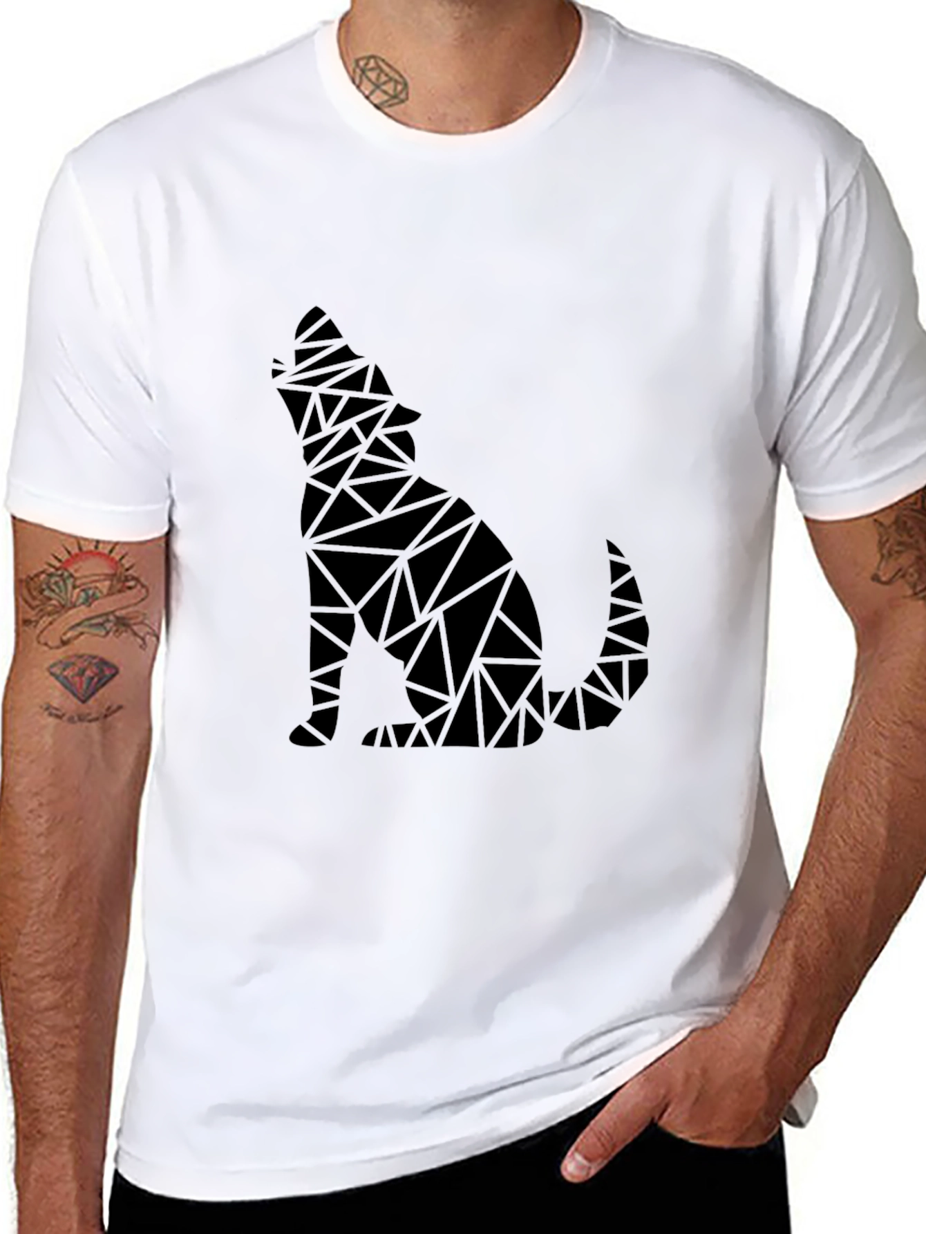 Geometric Wolf Graphic Mens Black T-Shirt