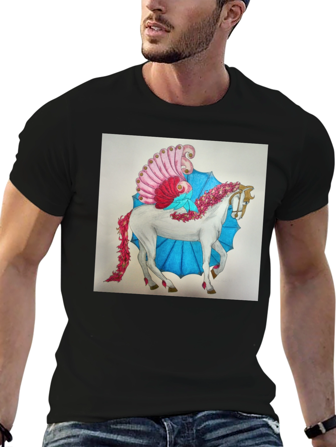 Fantasy Horse Graphic Tee - Black