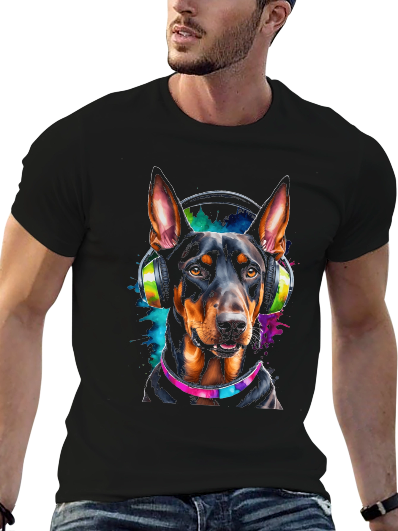 Doberman DJ Dog Graphic T-Shirt