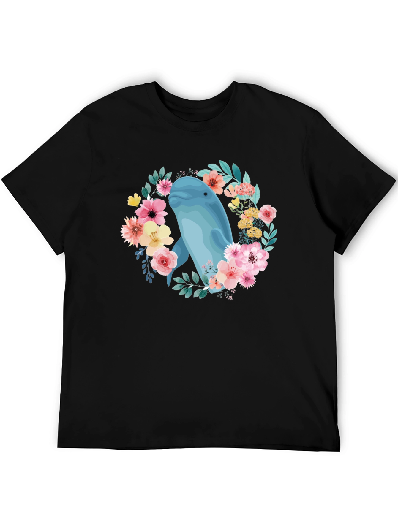 Beluga Whale Floral T-Shirt - Black