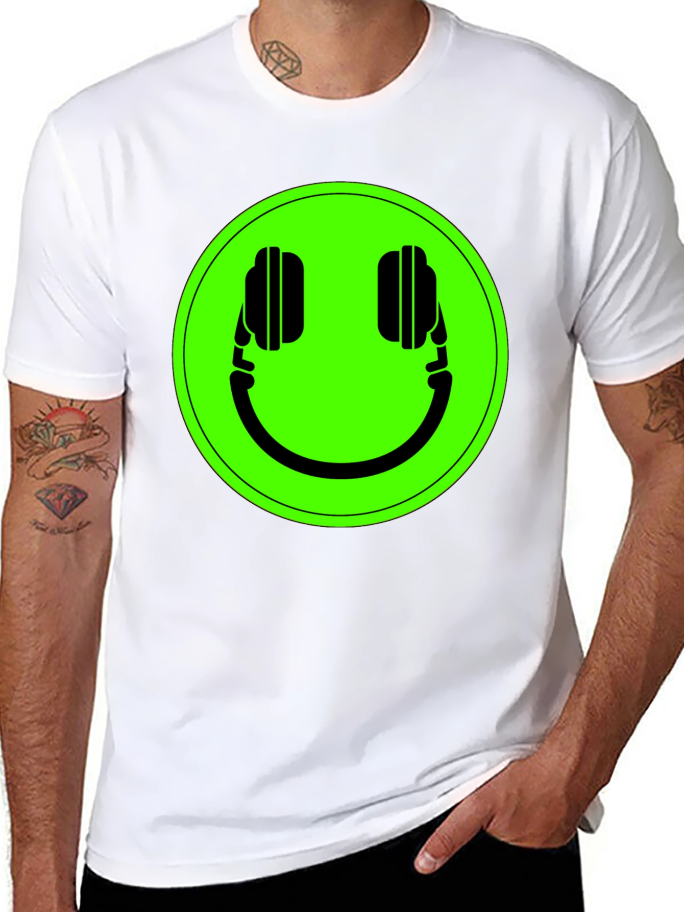 Smiley Headphone Graphic Tee - Black